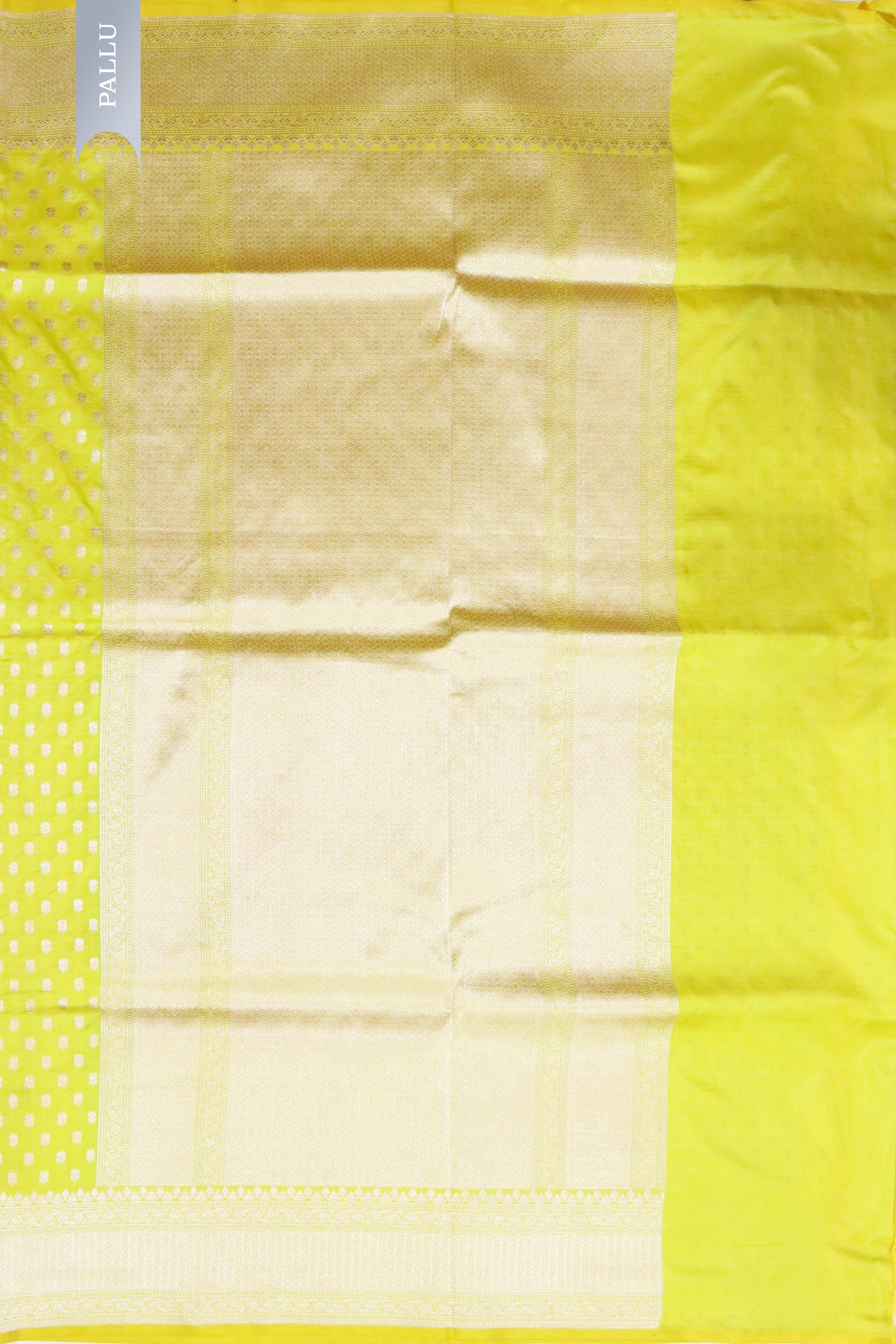 Lemon Yellow Banarasi Silk Saree with Small Butti & Zari Border - Mokshaa