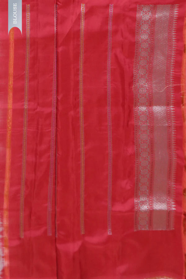 Mustard Banarasi Silk Saree with Fancy Butti and Contrast Blouse | Saree | Mokshaa