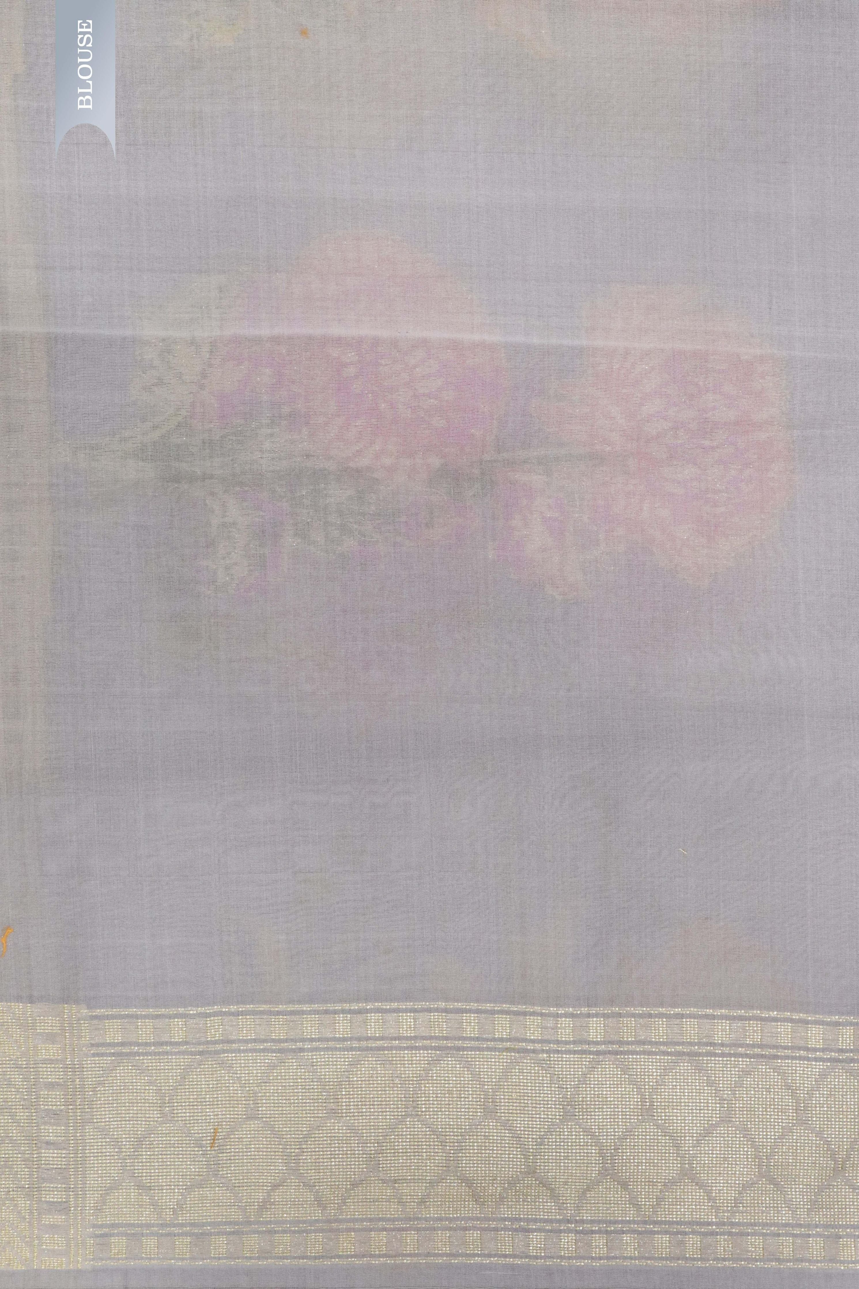 Ash Grey Banarasi Kora Silk Saree with Zari & Thread Woven Border - Mokshaa