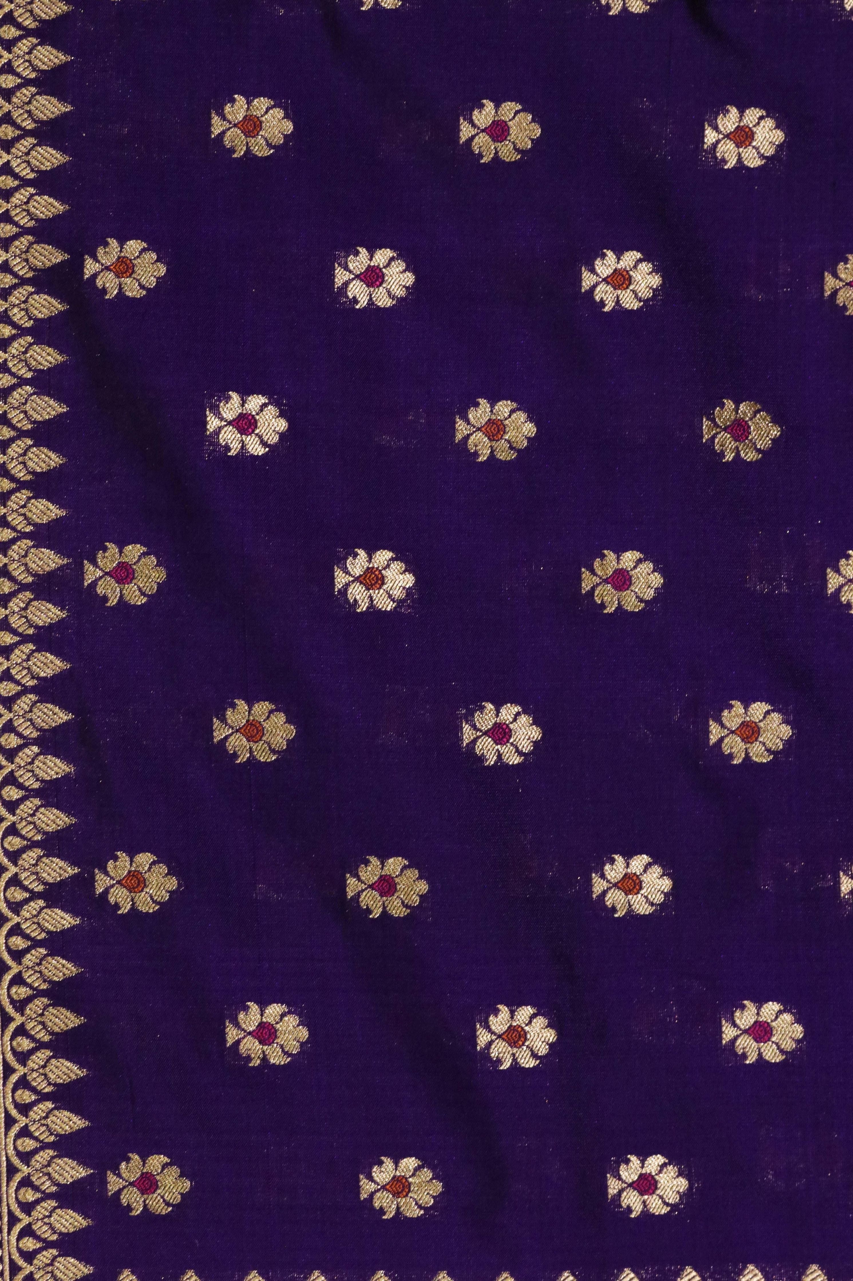 Purple Banarasi Silk Saree with Butti & Zari Border - Mokshaa
