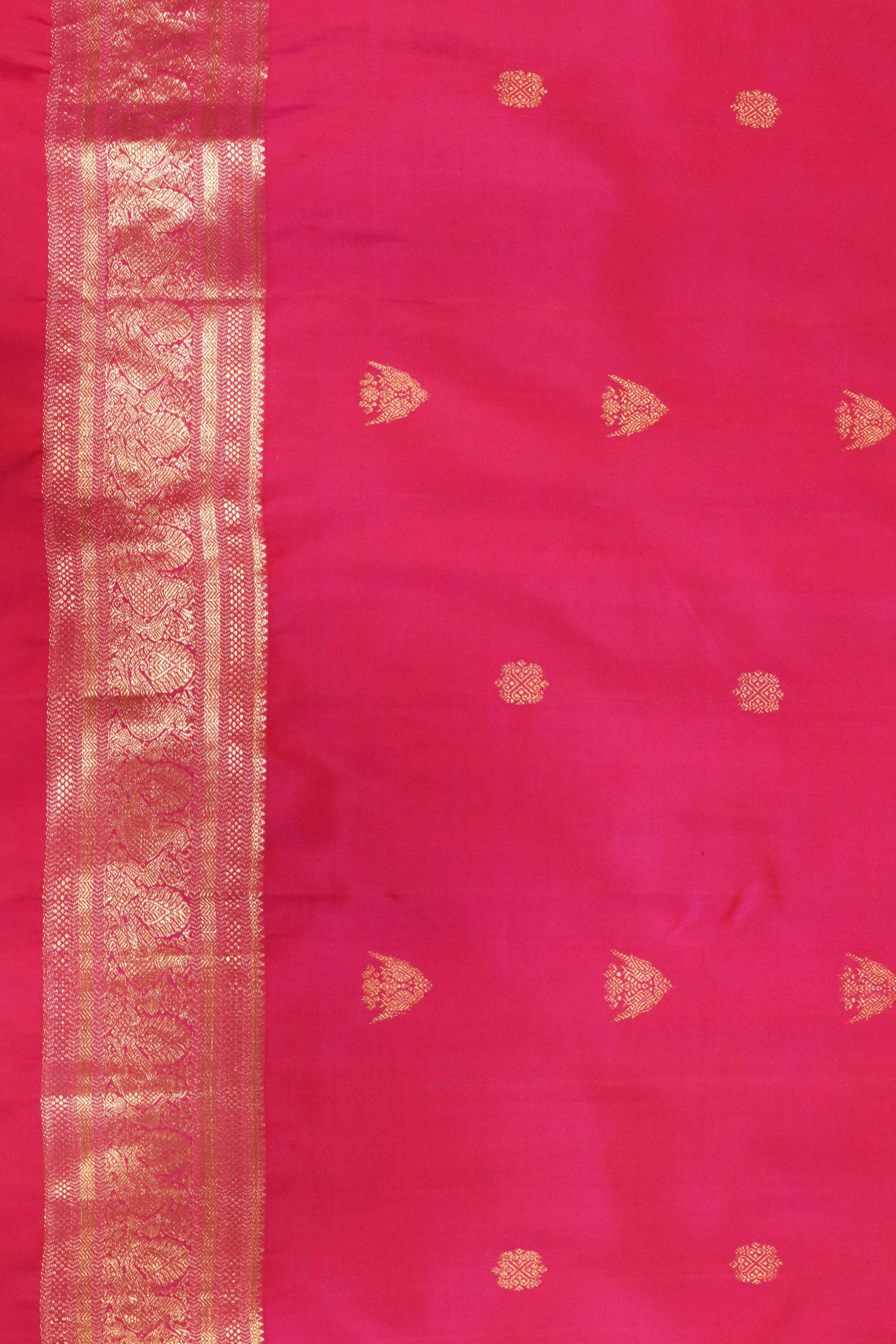 Tomato Pink Kanchivaram Silk Saree with Zari Border - Mokshaa