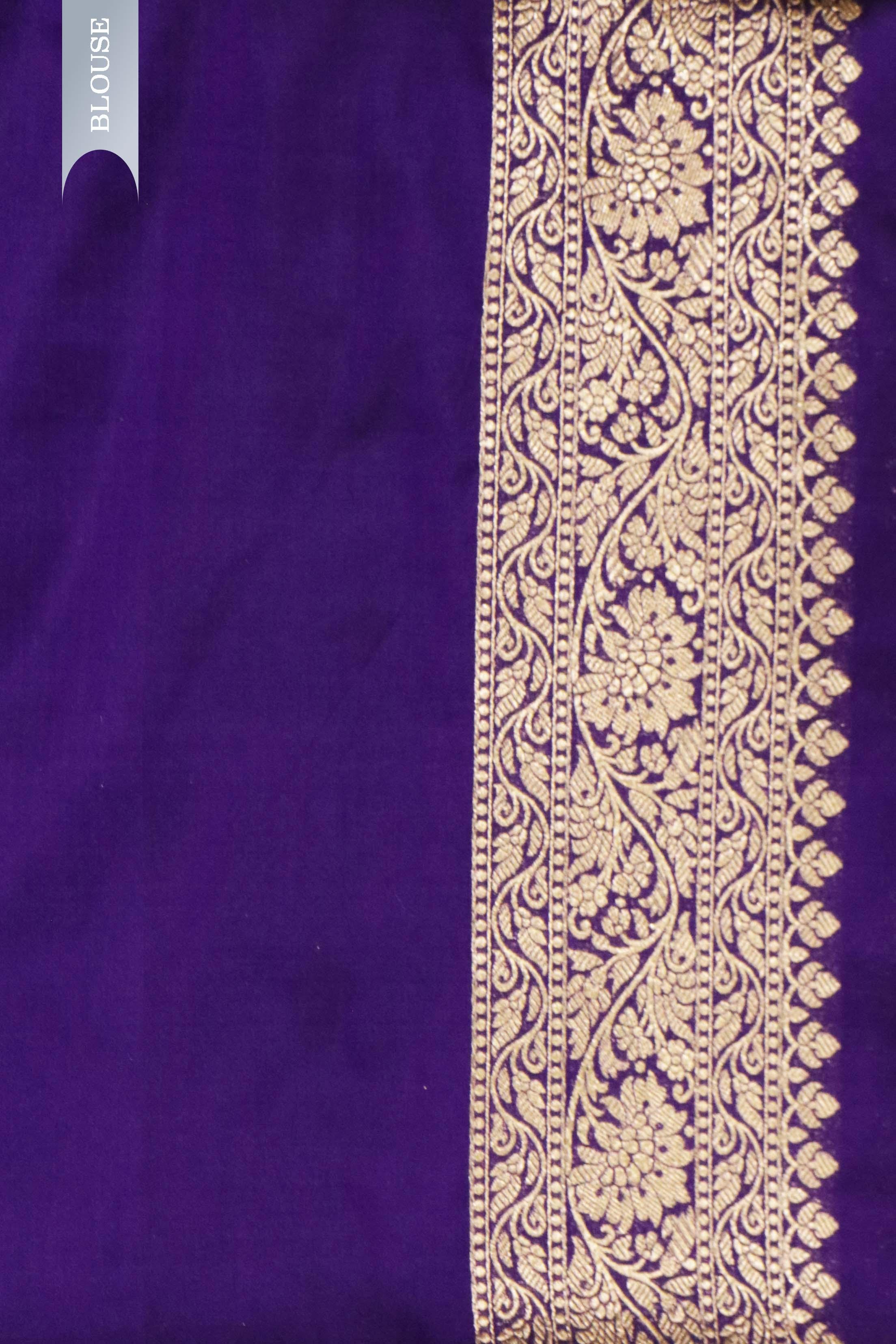 Purple Banarasi Silk Saree with Butti & Zari Border - Mokshaa