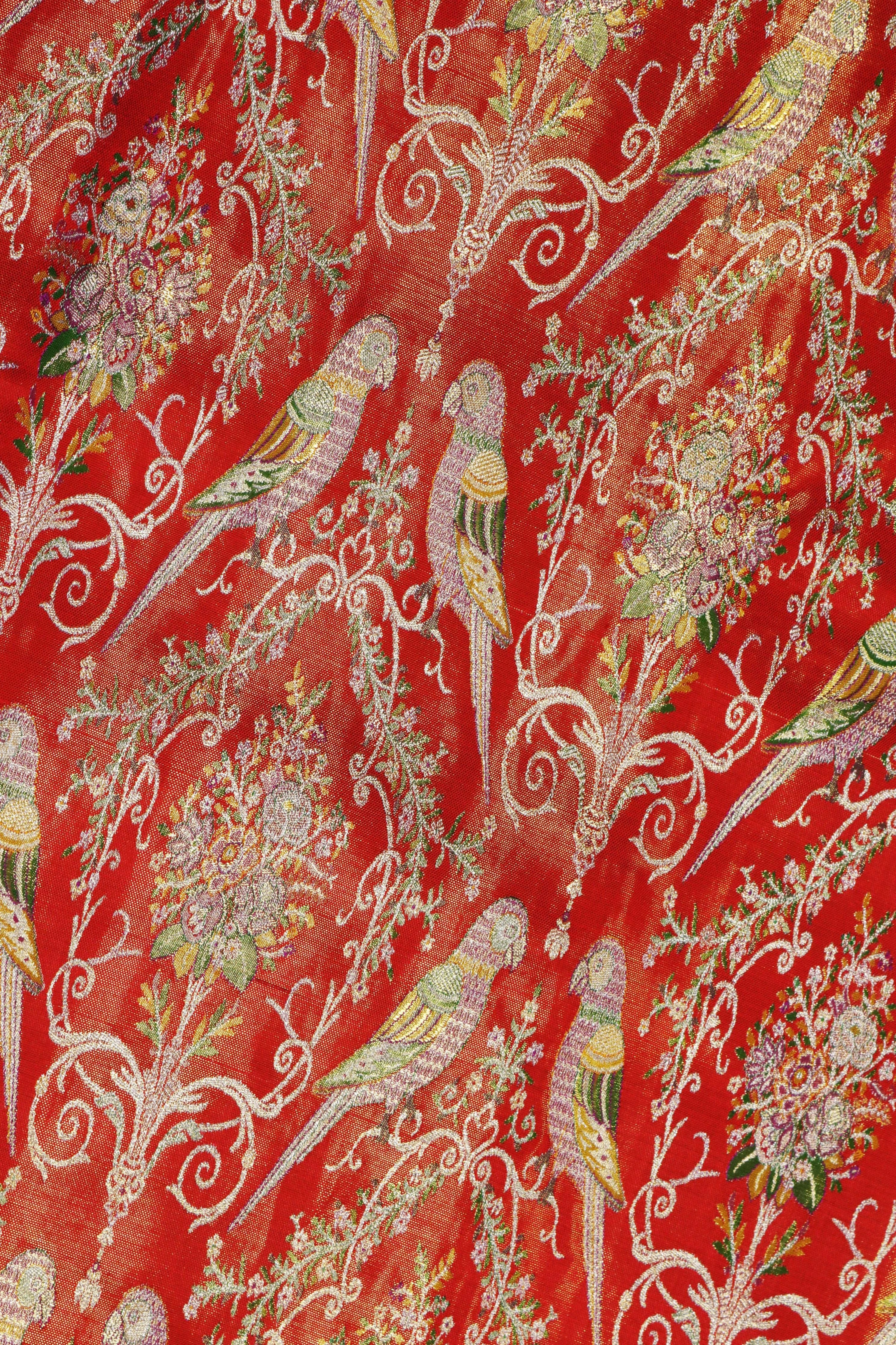 Rust Red Kanchivaram Tissue Silk Saree with Meena Weaving & Zari Border - Mokshaa