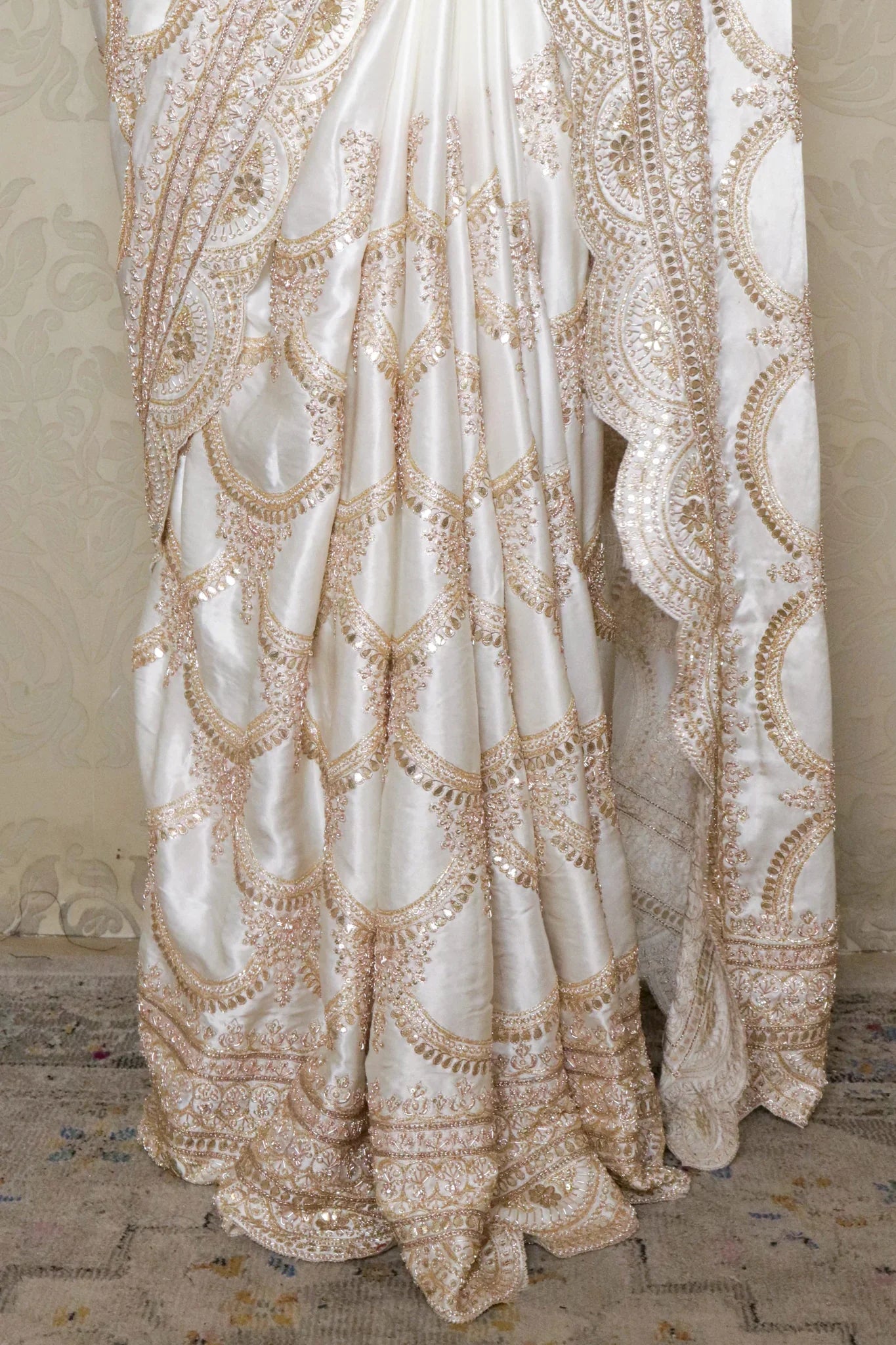 Satin Saree with Gota, Jardhosi & Pearl Embroidery - Mokshaa