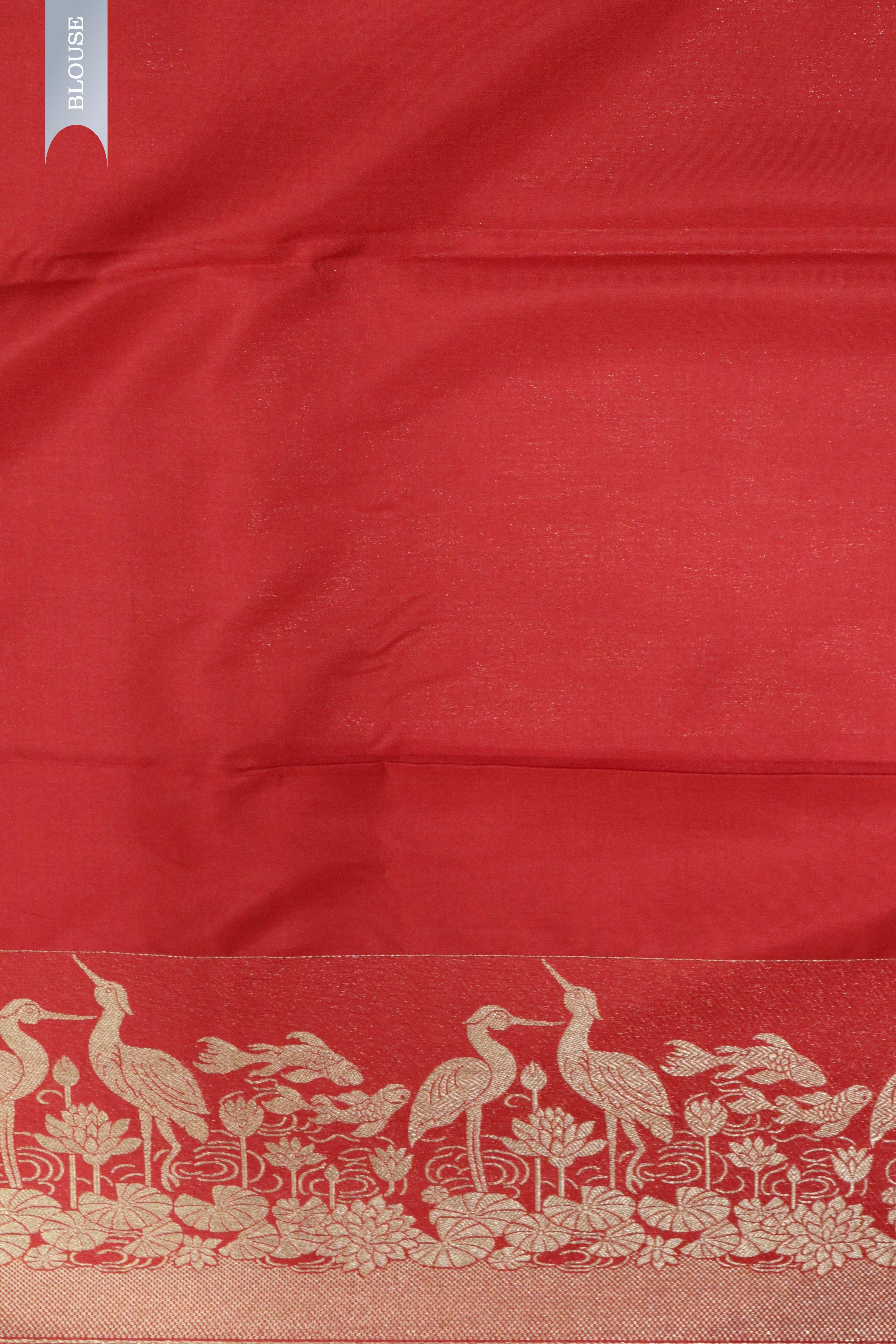 Maroon Banarasi Silk Saree with Zari Stripe Weaving & Fancy Border - Mokshaa
