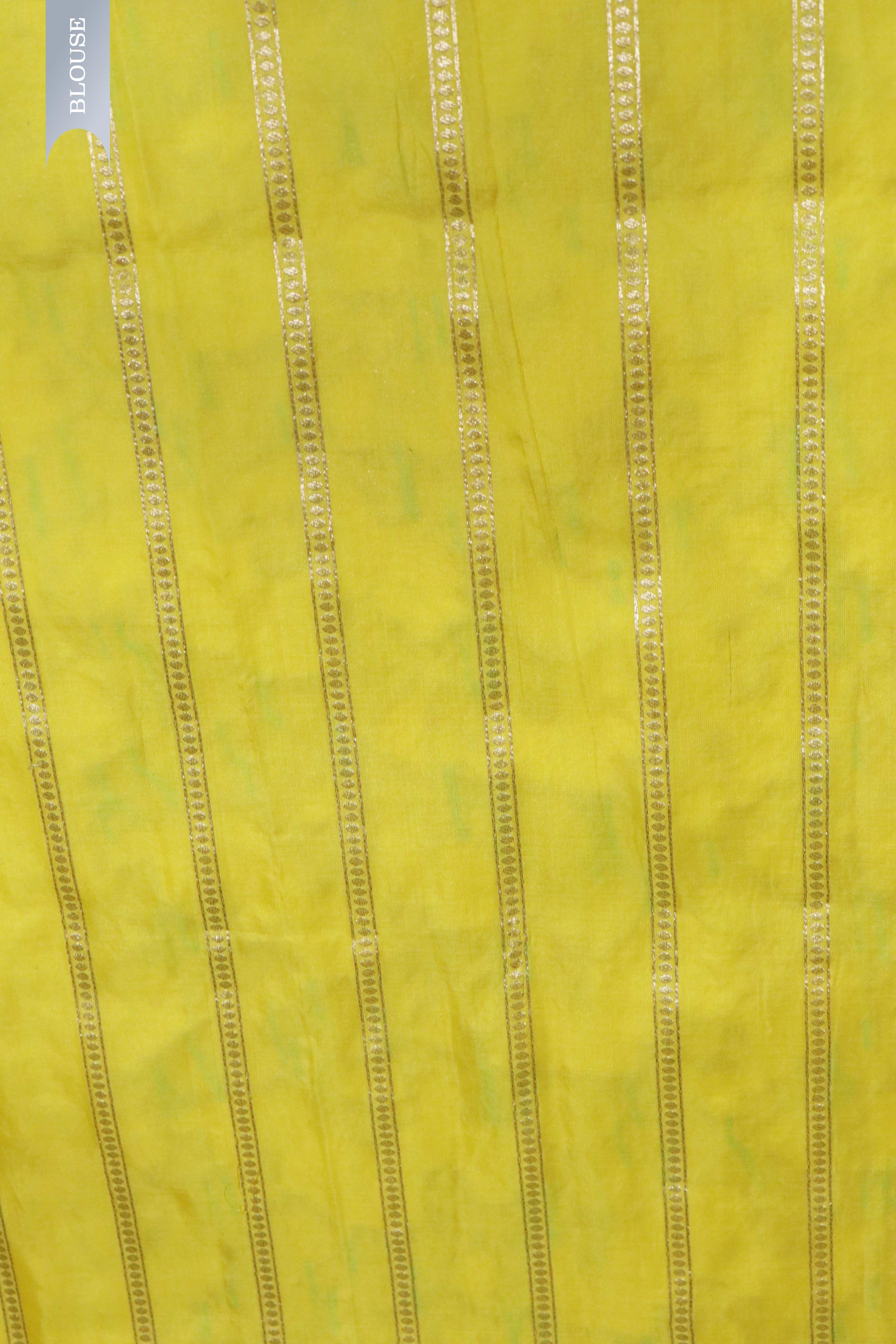 Lemon Yellow Banarasi Silk Saree with Zari Jaal - Mokshaa