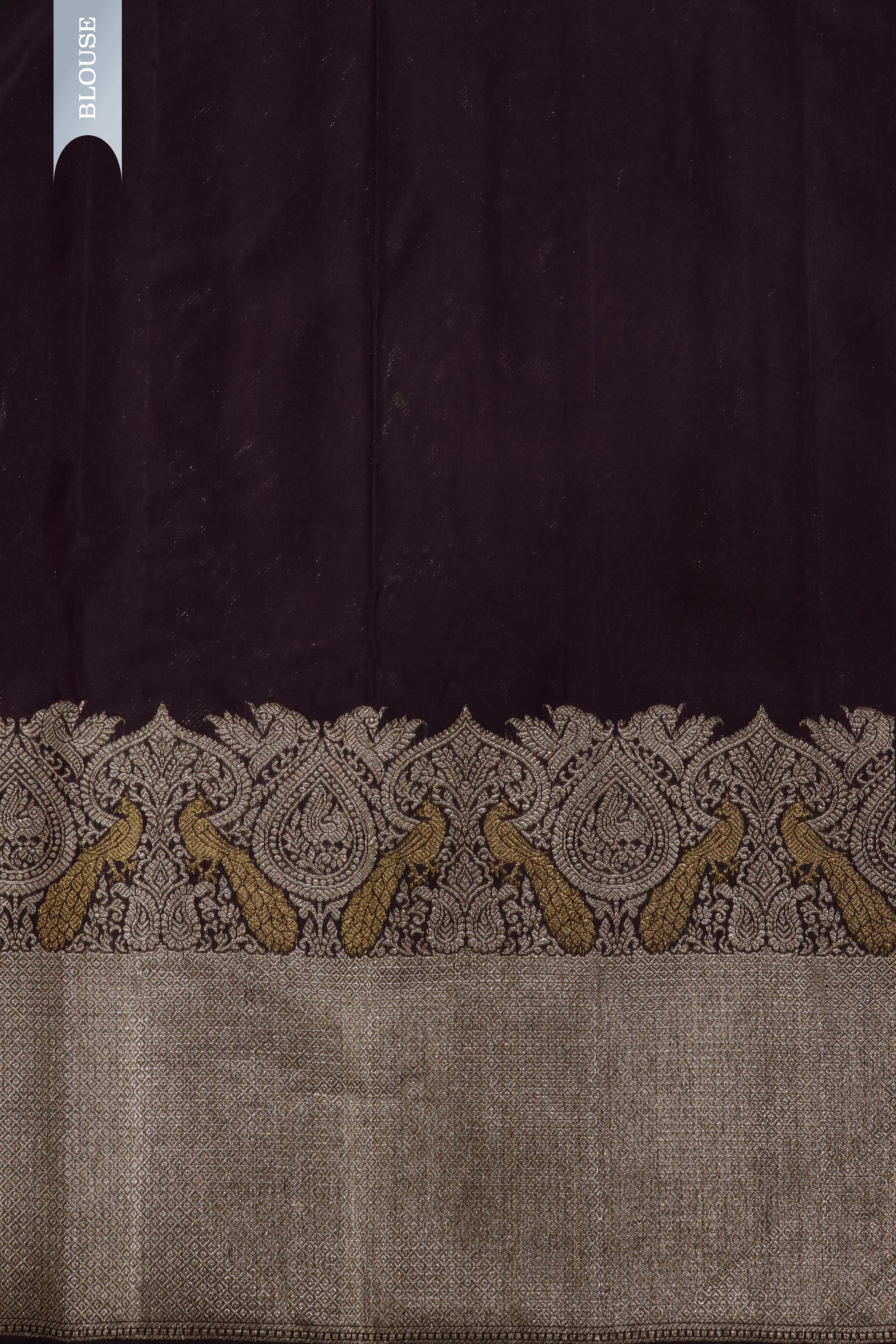 Dark Brown Kanchivaram Silk Saree with Peacock Motif Border - Mokshaa