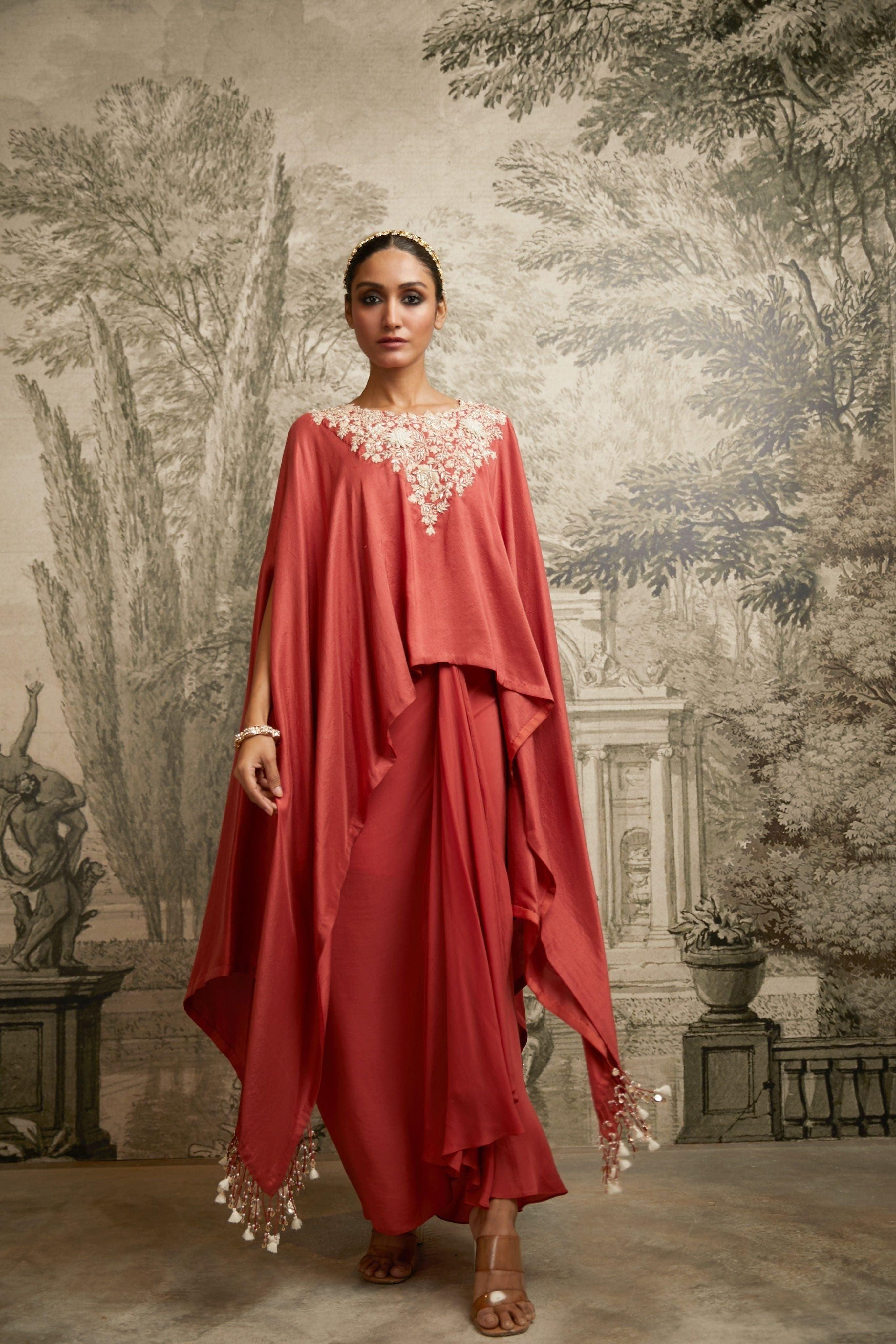 Deep Orange Lampi A-Line Kaftan - Mokshaa