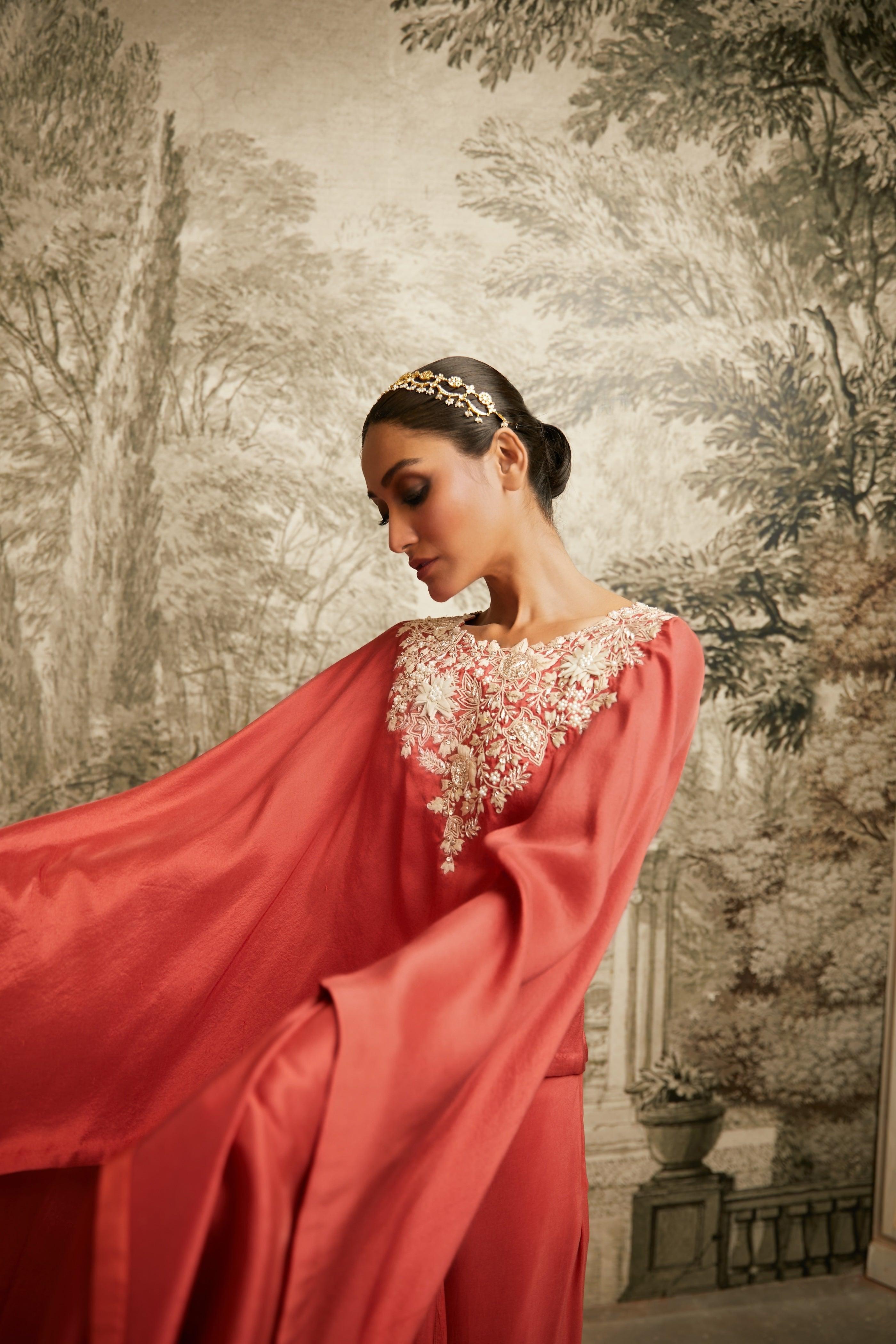 Deep Orange Lampi A-Line Kaftan - Mokshaa