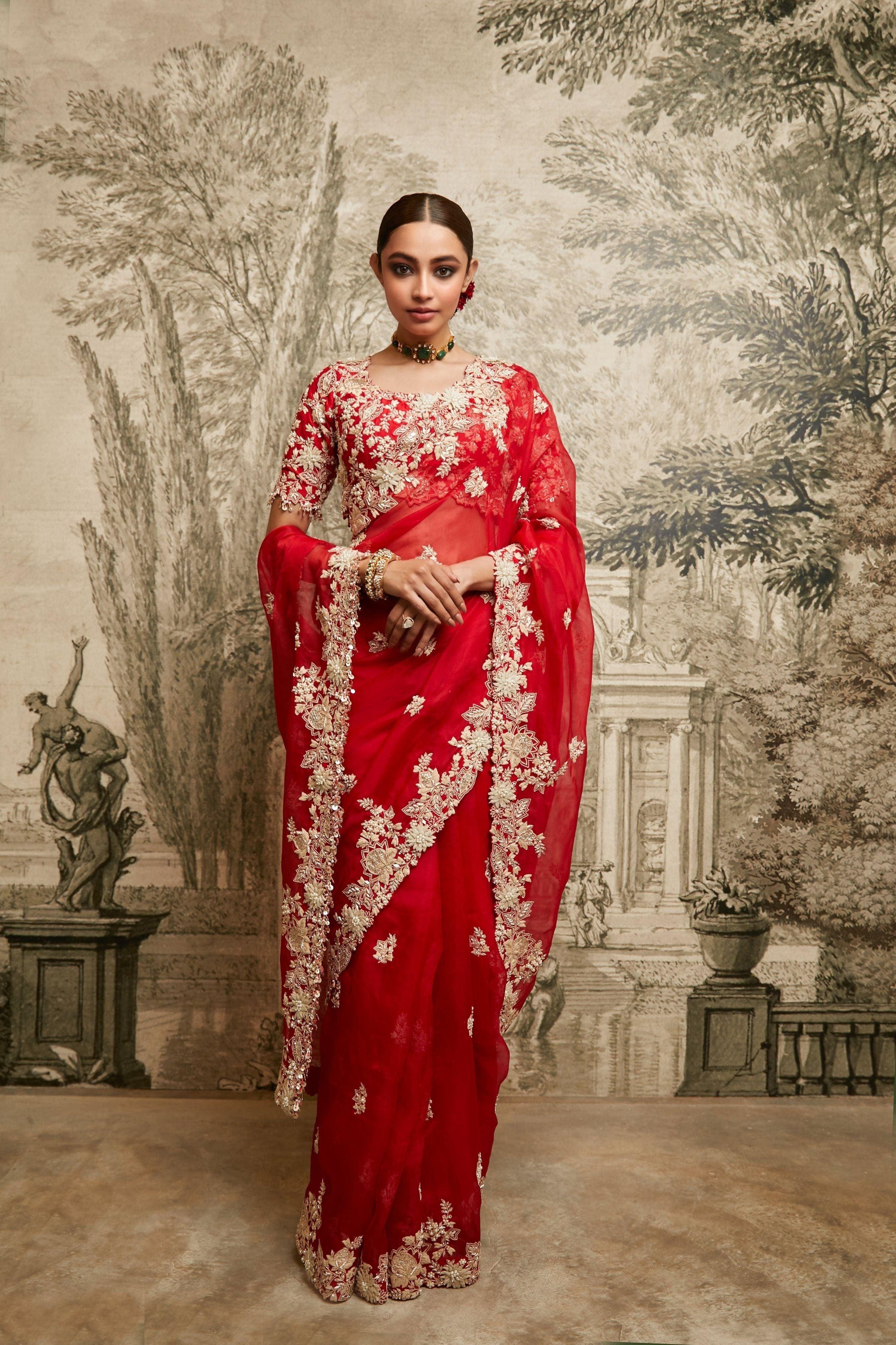 Red Organza Saree - Mokshaa