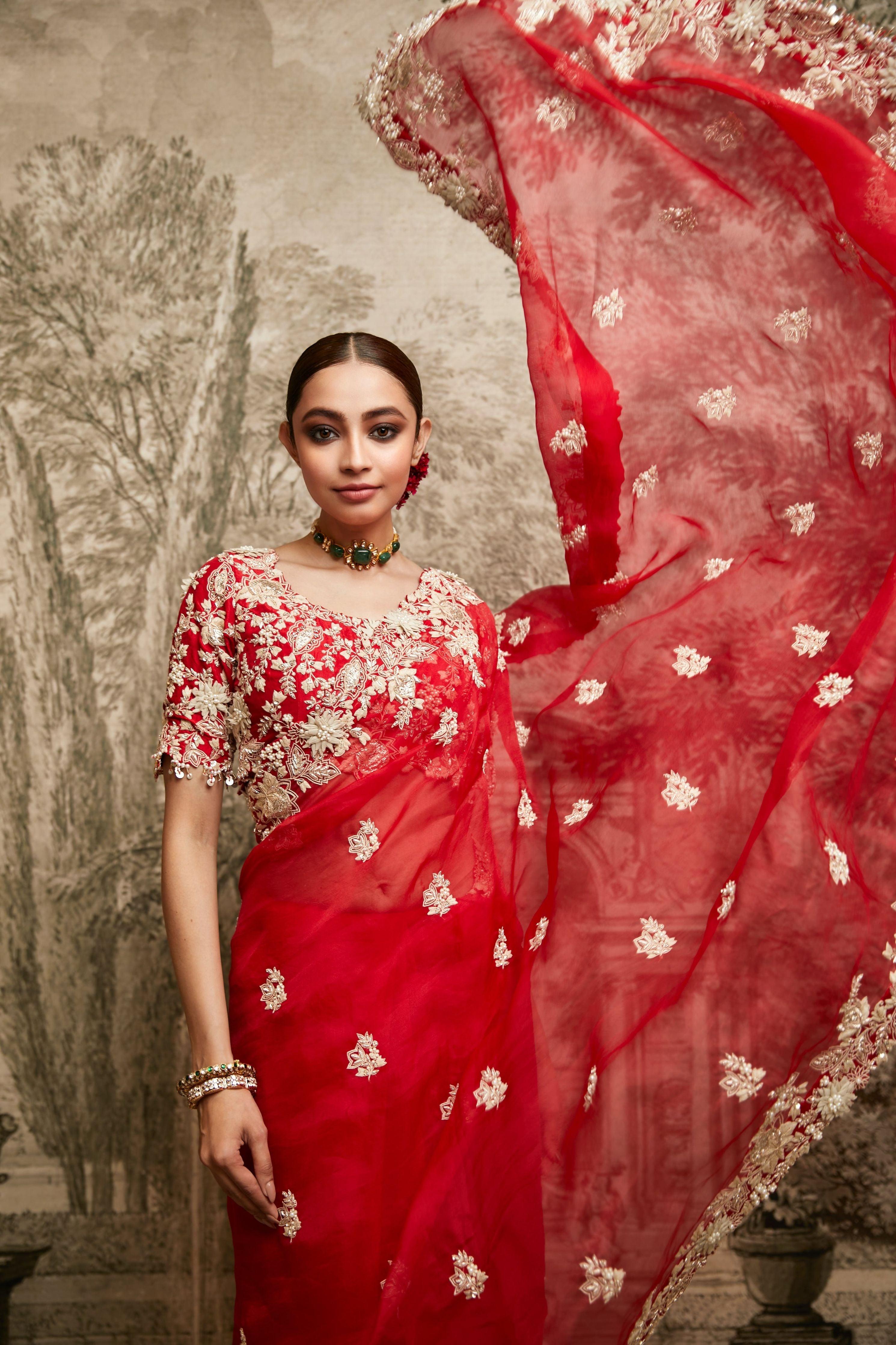 Red Organza Saree - Mokshaa