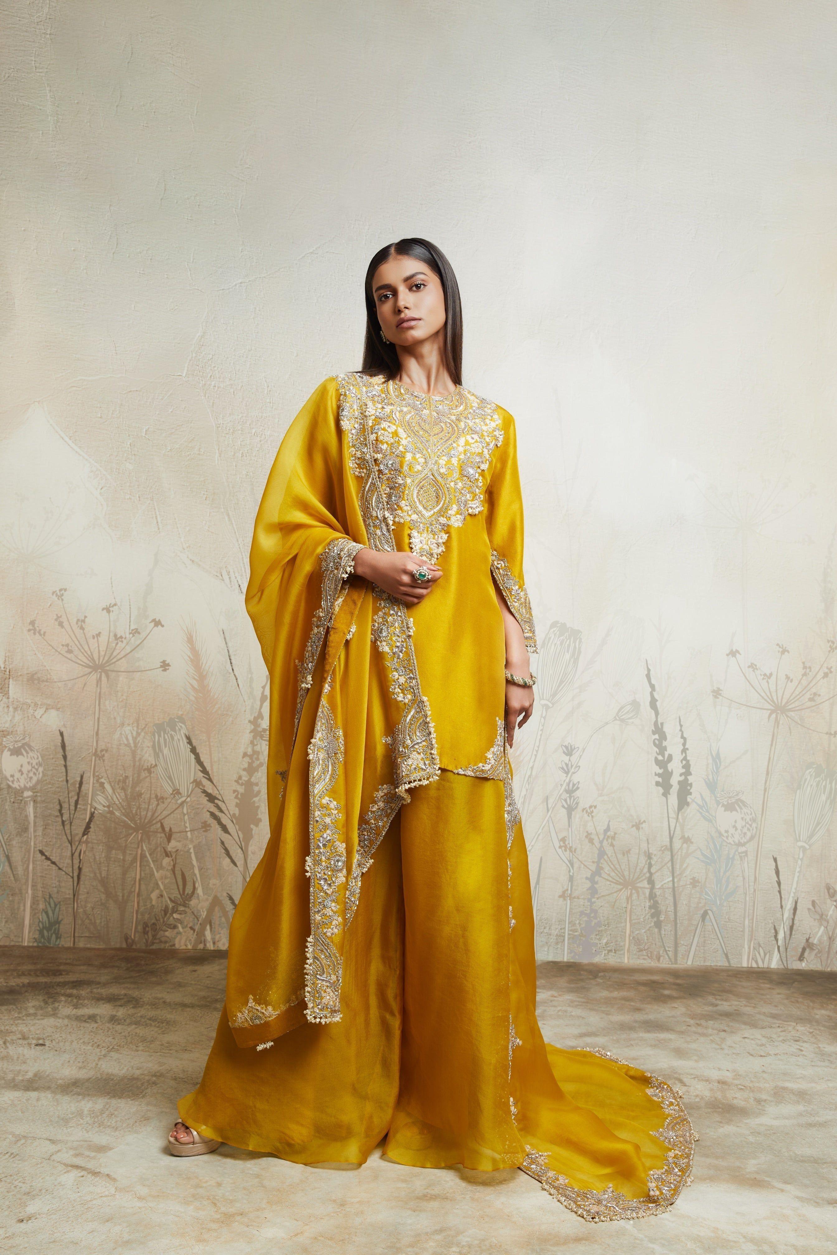 Mustard Kurta with Sharara and Dupatta - Mokshaa