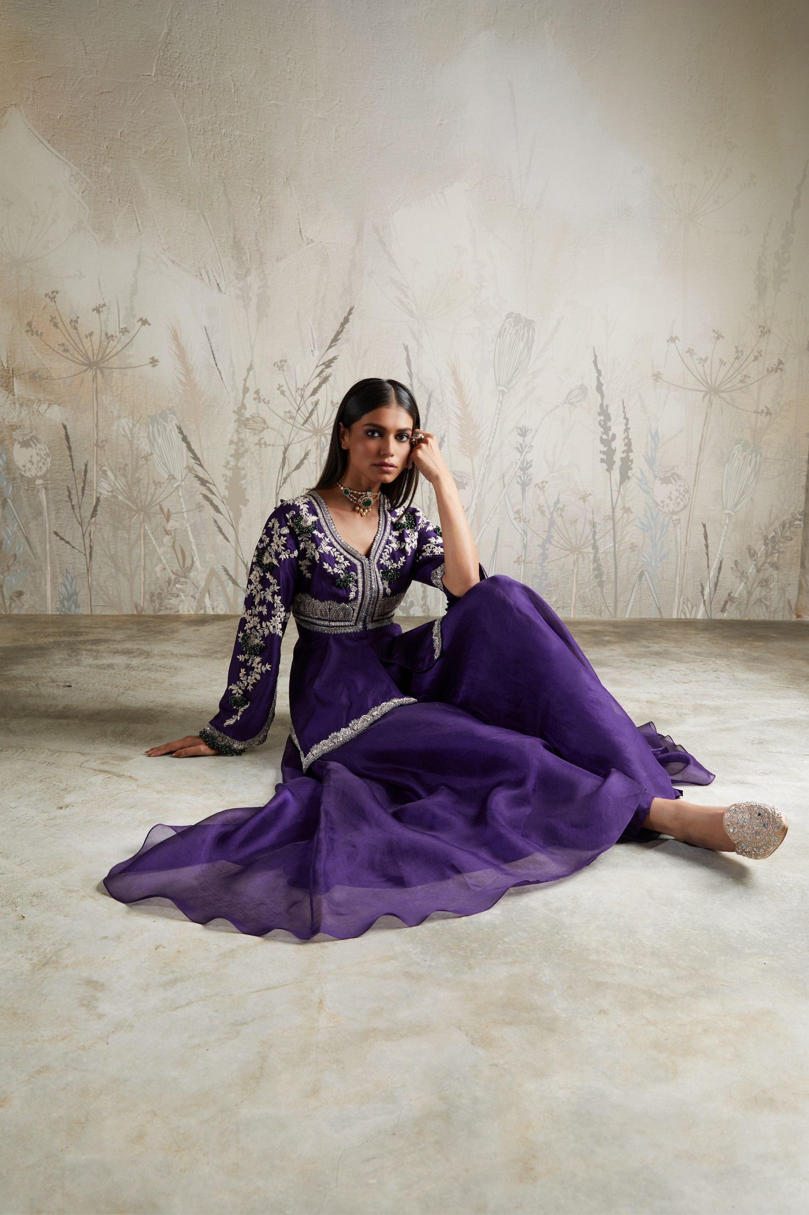 Dark Purple Peplum with Sharara - Mokshaa