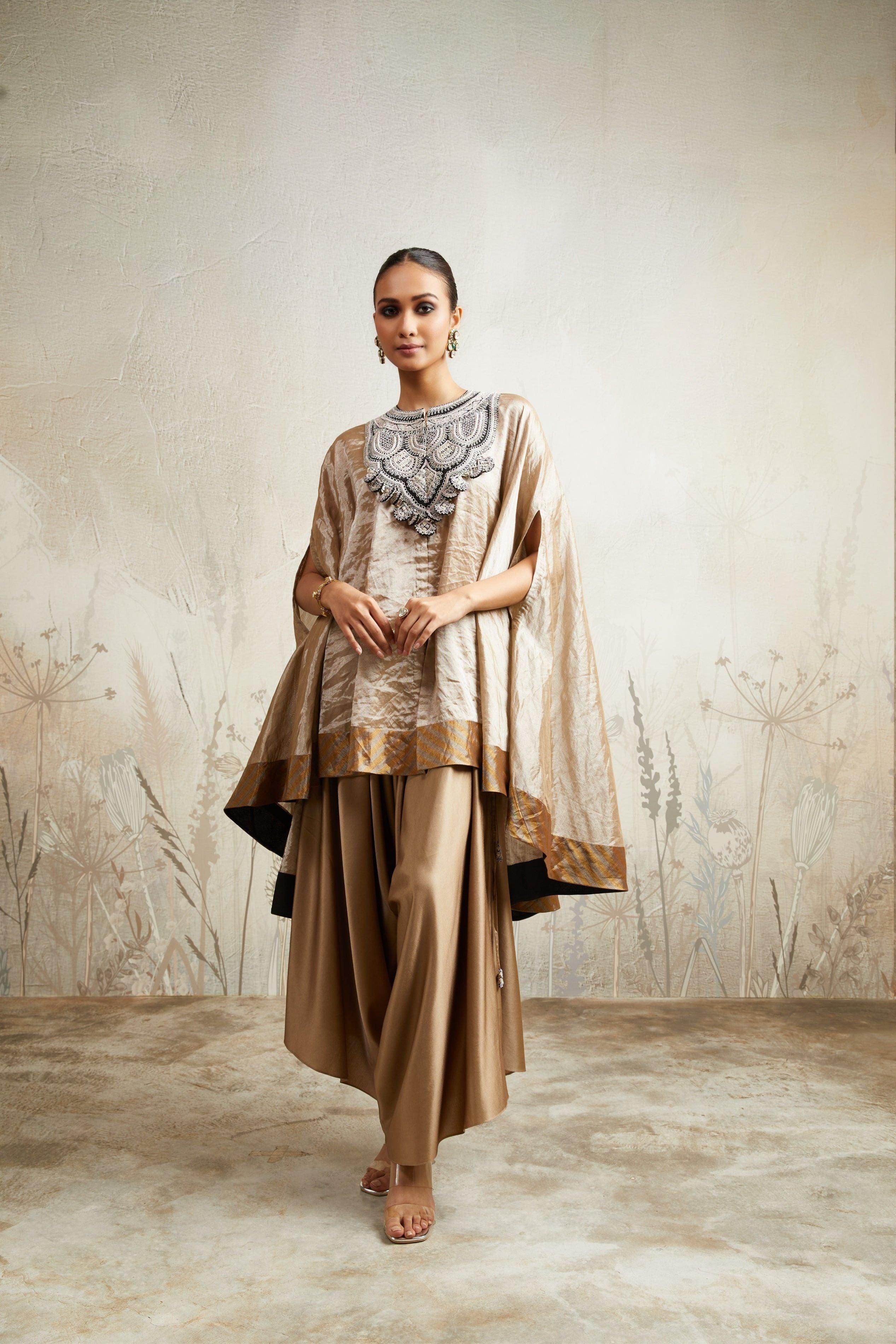 Champagne Umbrella Kaftan with Asymmetric Pants - Mokshaa