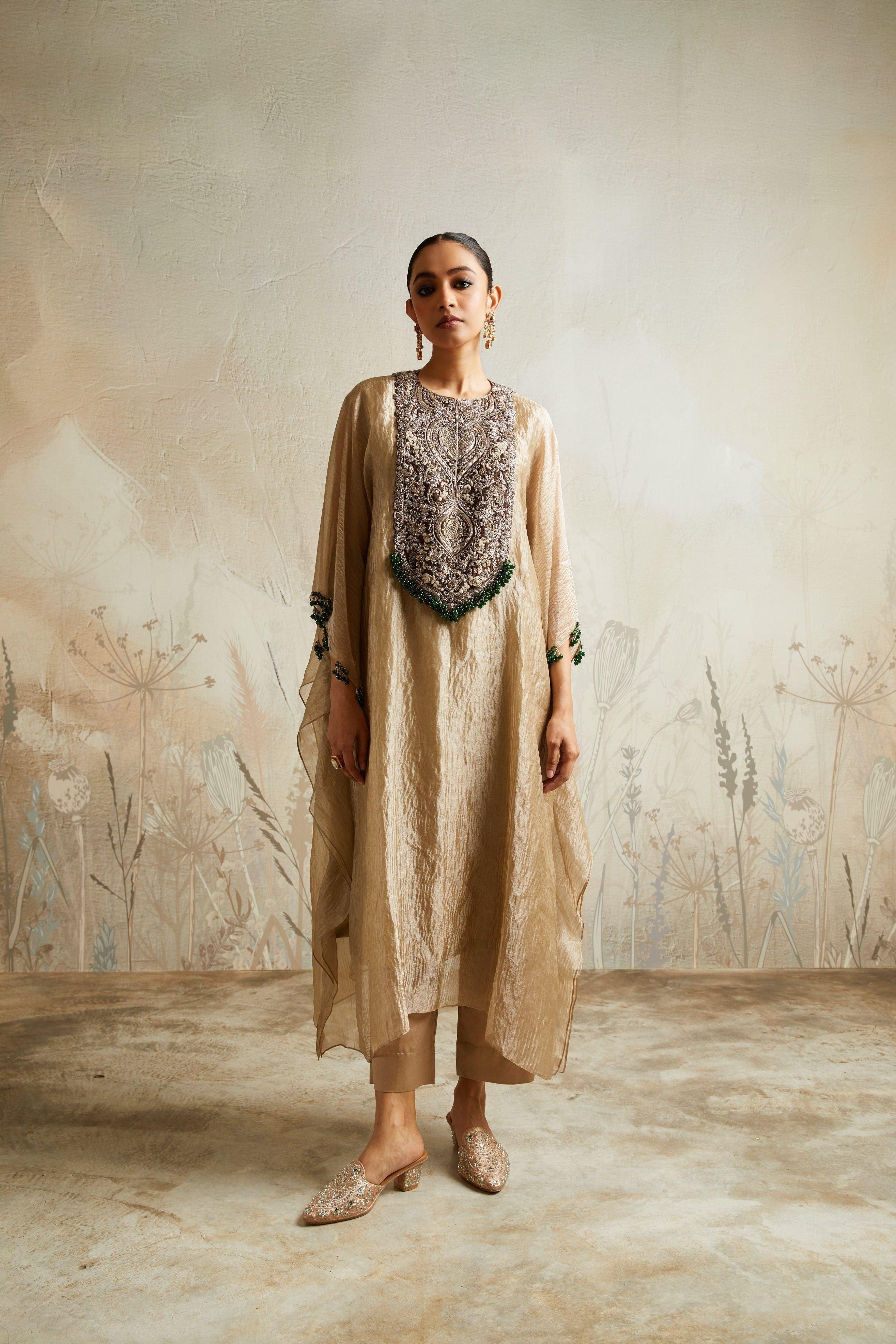Champagne Kaftan with Inner and Straight Pants - Mokshaa