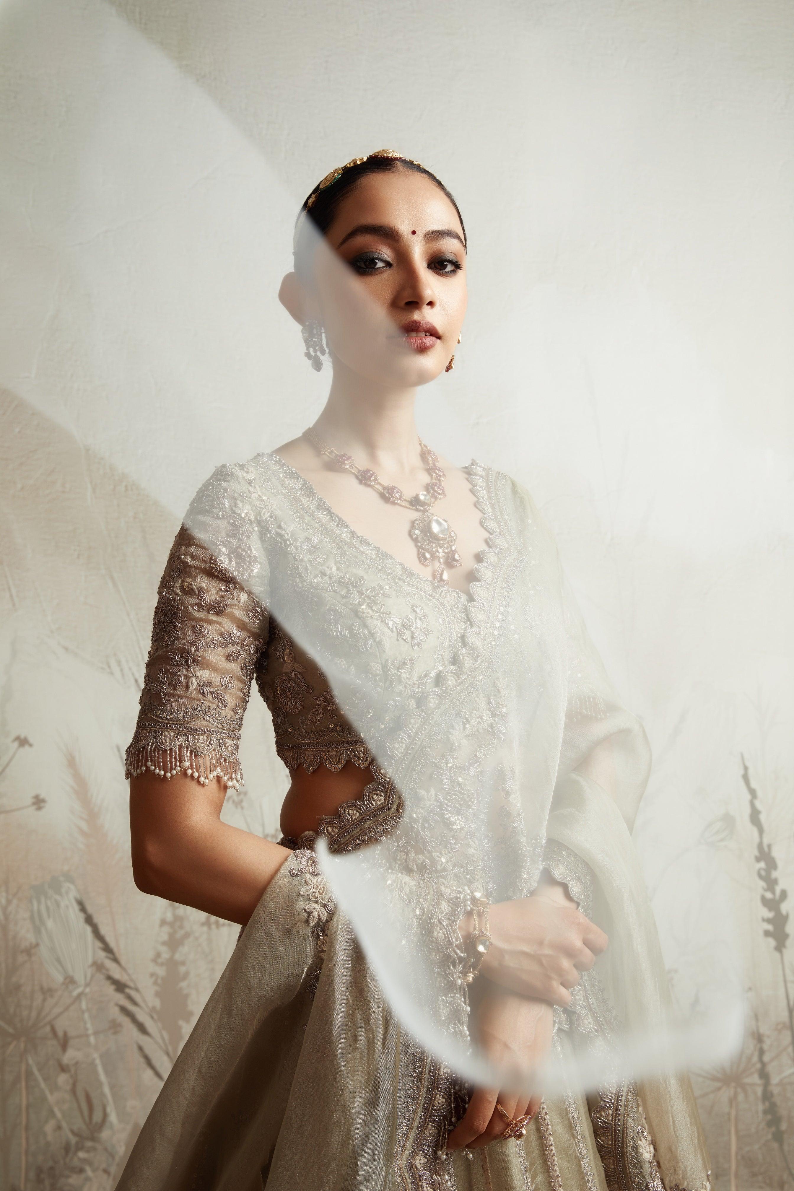 Aqua Tissue Lehenga Set - Mokshaa