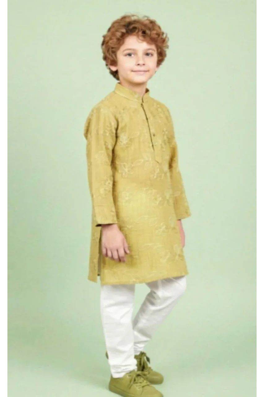 Green Embroidered Kurta Set for Boys - Mokshaa