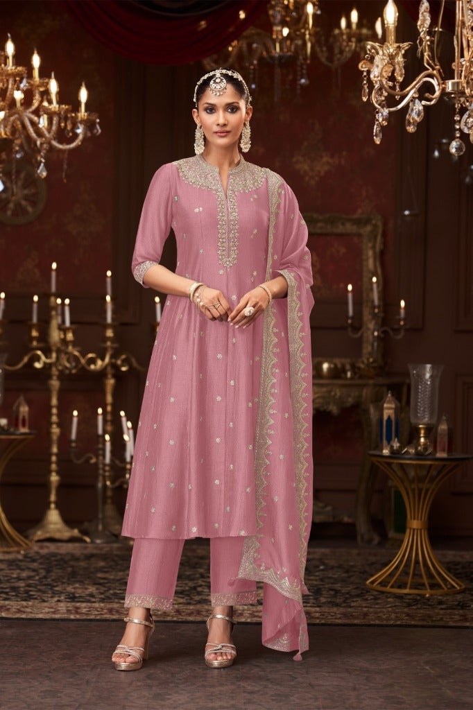 Pink Silk Short Anarkali Suit - Mokshaa