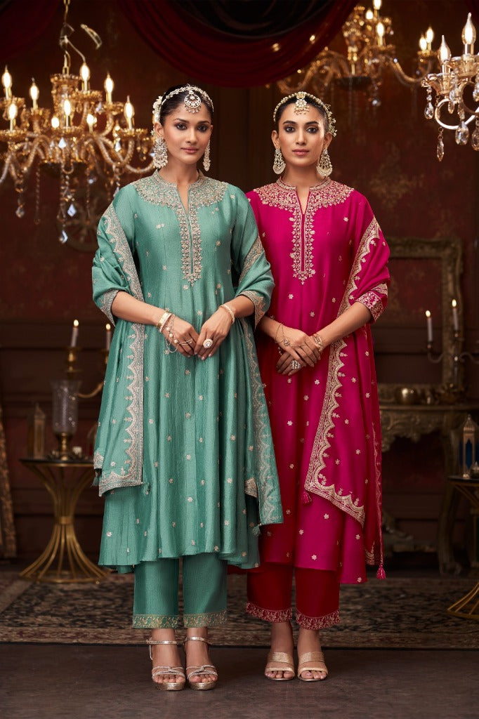 Magenta Silk Short Anarkali Suit - Mokshaa