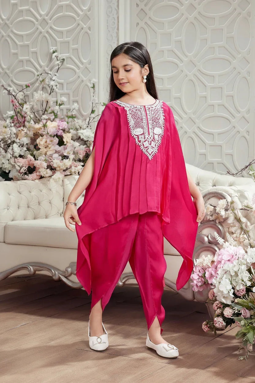 Rani Pink Cape Top with Dhoti Pants - Mokshaa