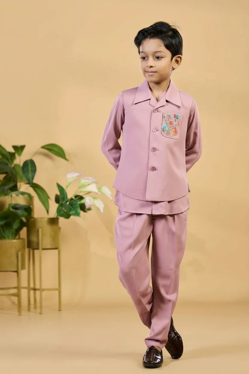 Dusty Pink Boys Bandi Set - Mokshaa