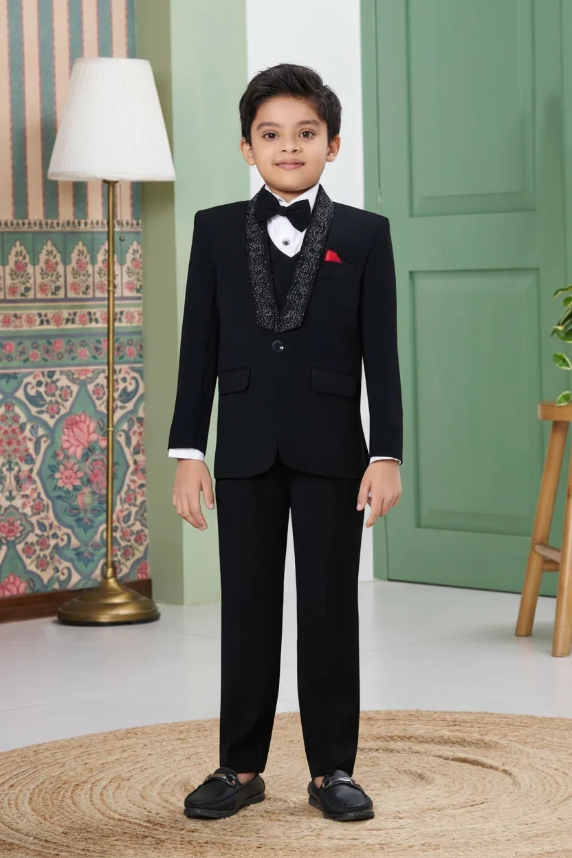 Classic Black Tuxedo Suit Set for Boys - Mokshaa