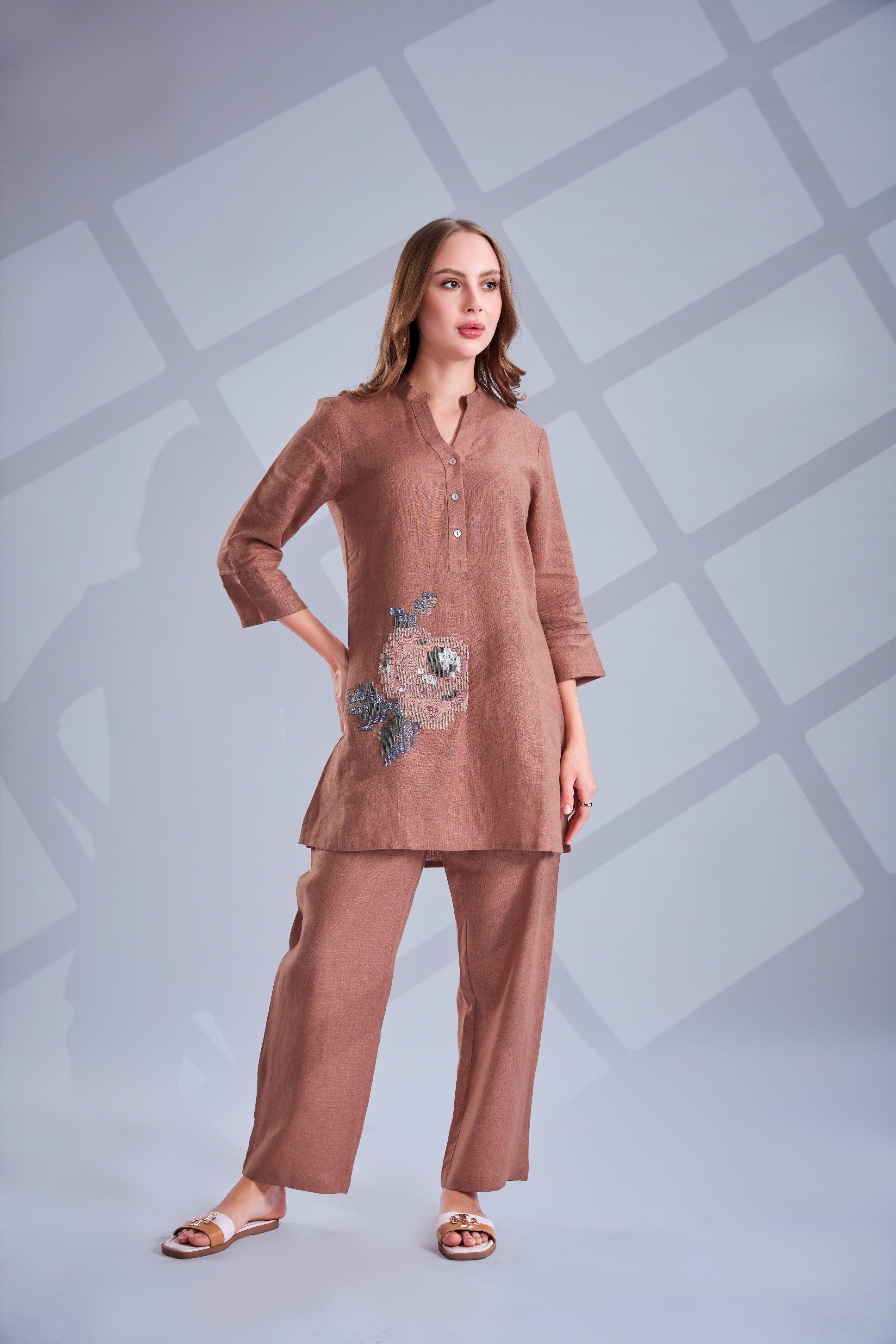 Mocha Linen Co-ord Set - Mokshaa