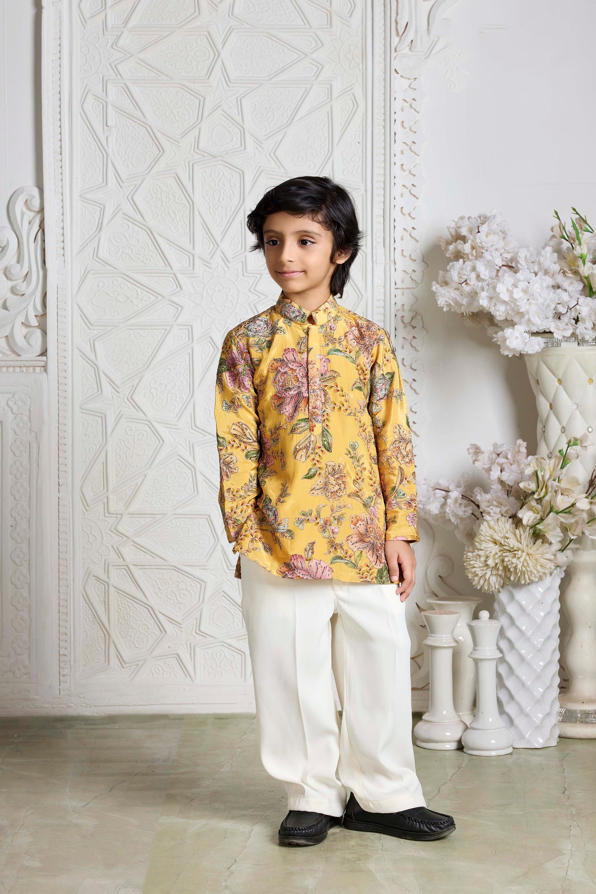 Mustard Floral Print Kurta Set - Mokshaa