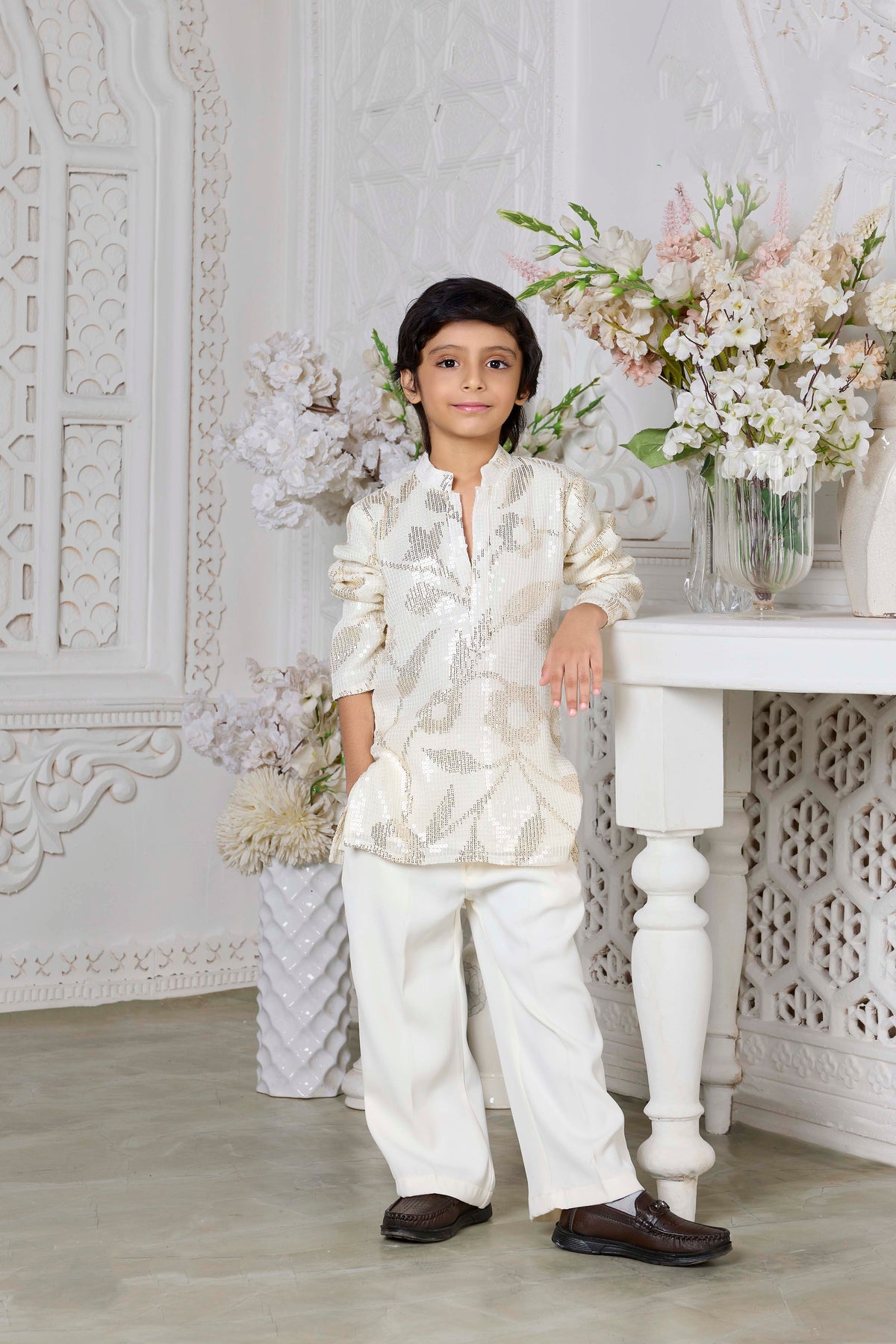 Ivory Sequin Kurta Set - Mokshaa