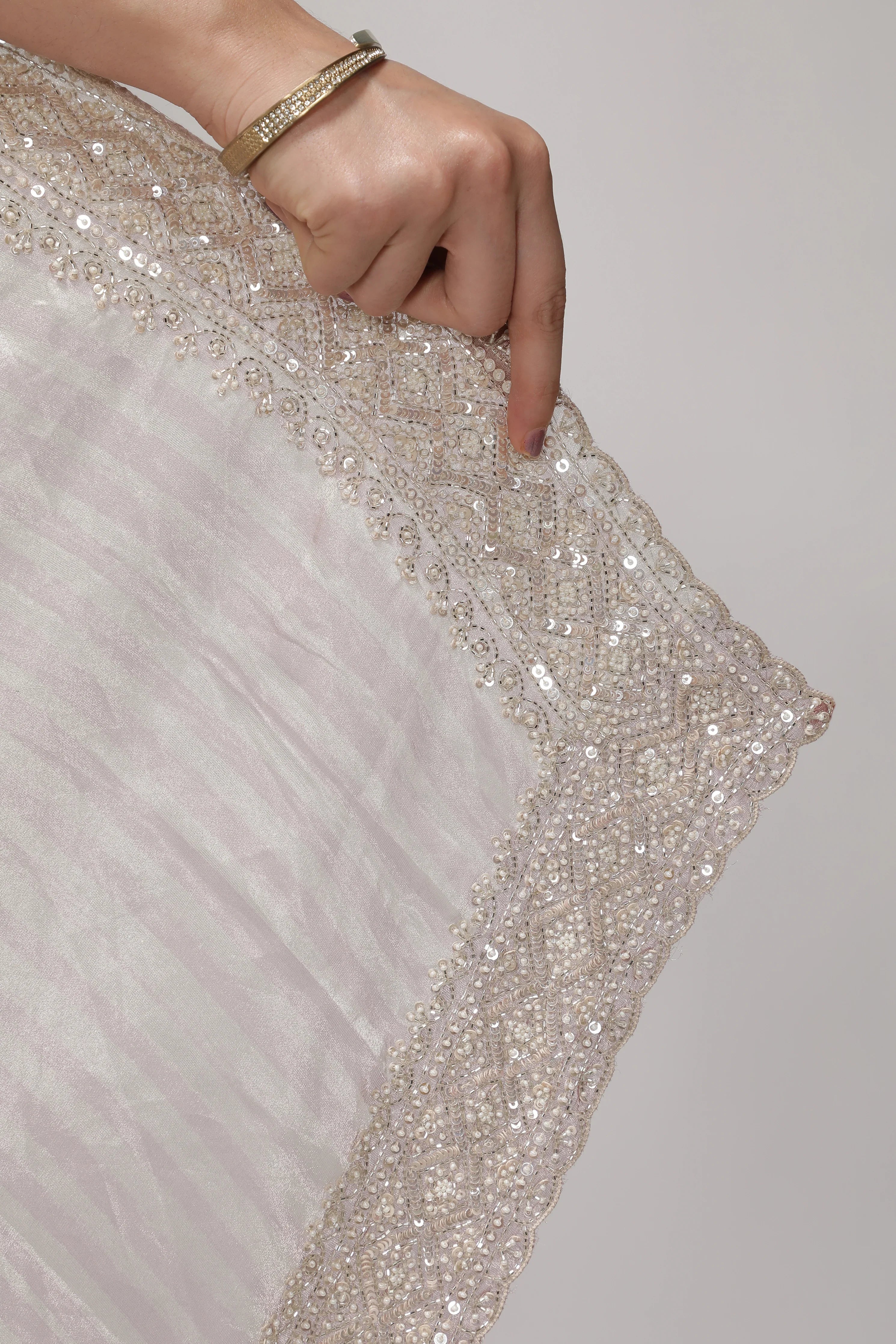 Shaded Peach Tissue Saree with Multithread Embroidery and Sequins Border - Mokshaa