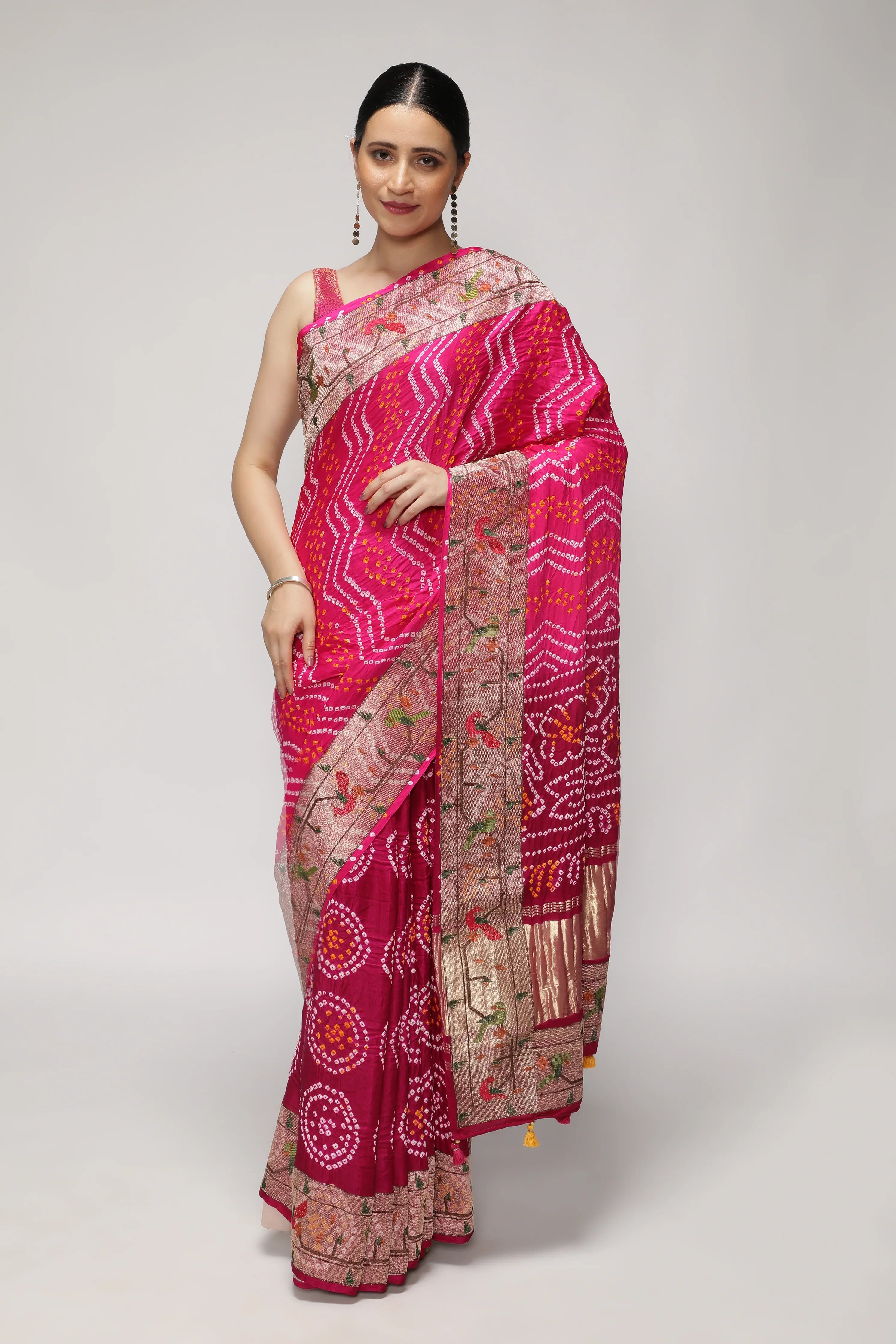 Shaded Rani Pink & Purple Bandni Saree with Paithani Border - Mokshaa