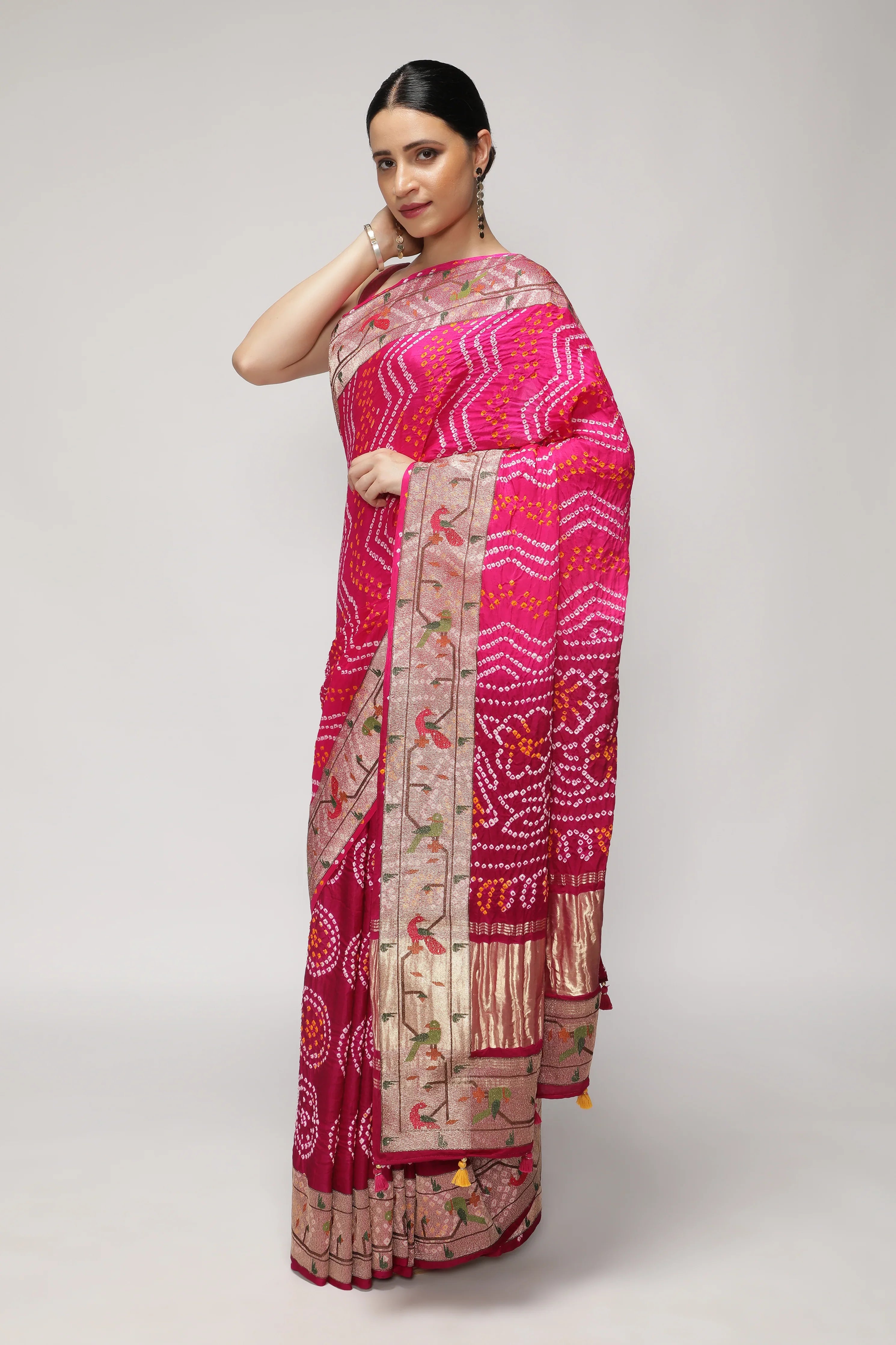 Shaded Rani Pink & Purple Bandni Saree with Paithani Border - Mokshaa