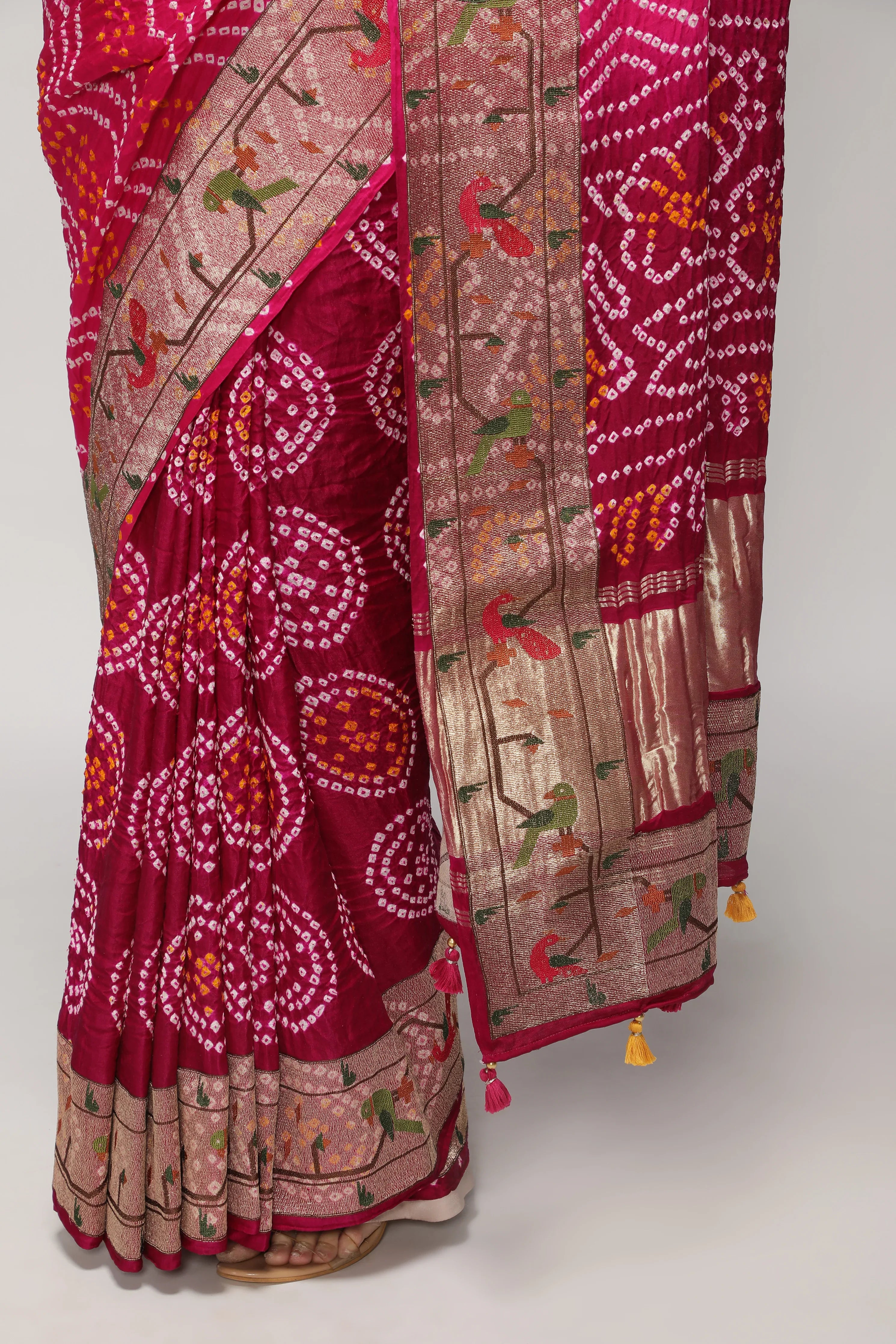 Shaded Rani Pink & Purple Bandni Saree with Paithani Border - Mokshaa
