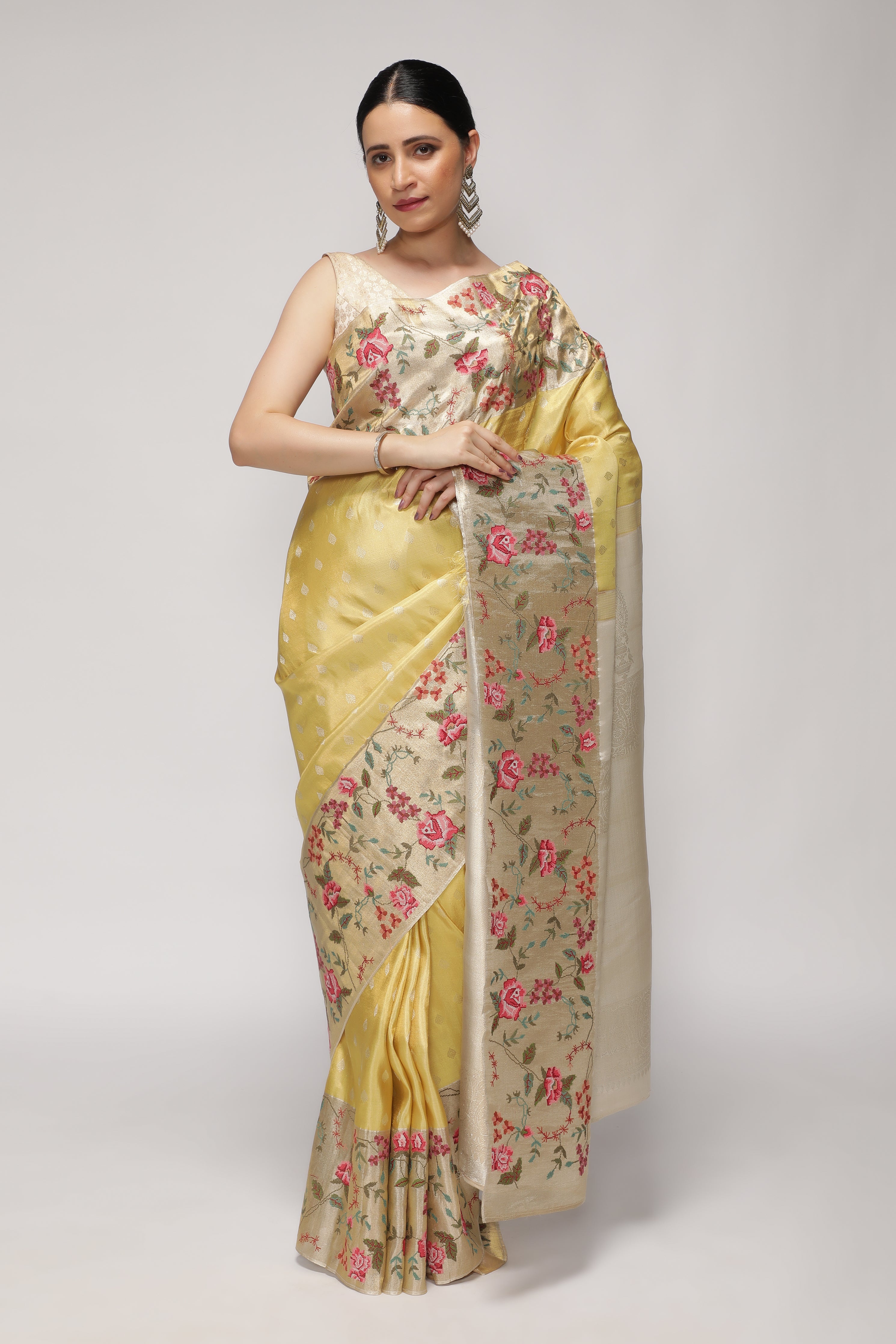 Mustard Yellow Kanchipuram Tissue Silk Saree