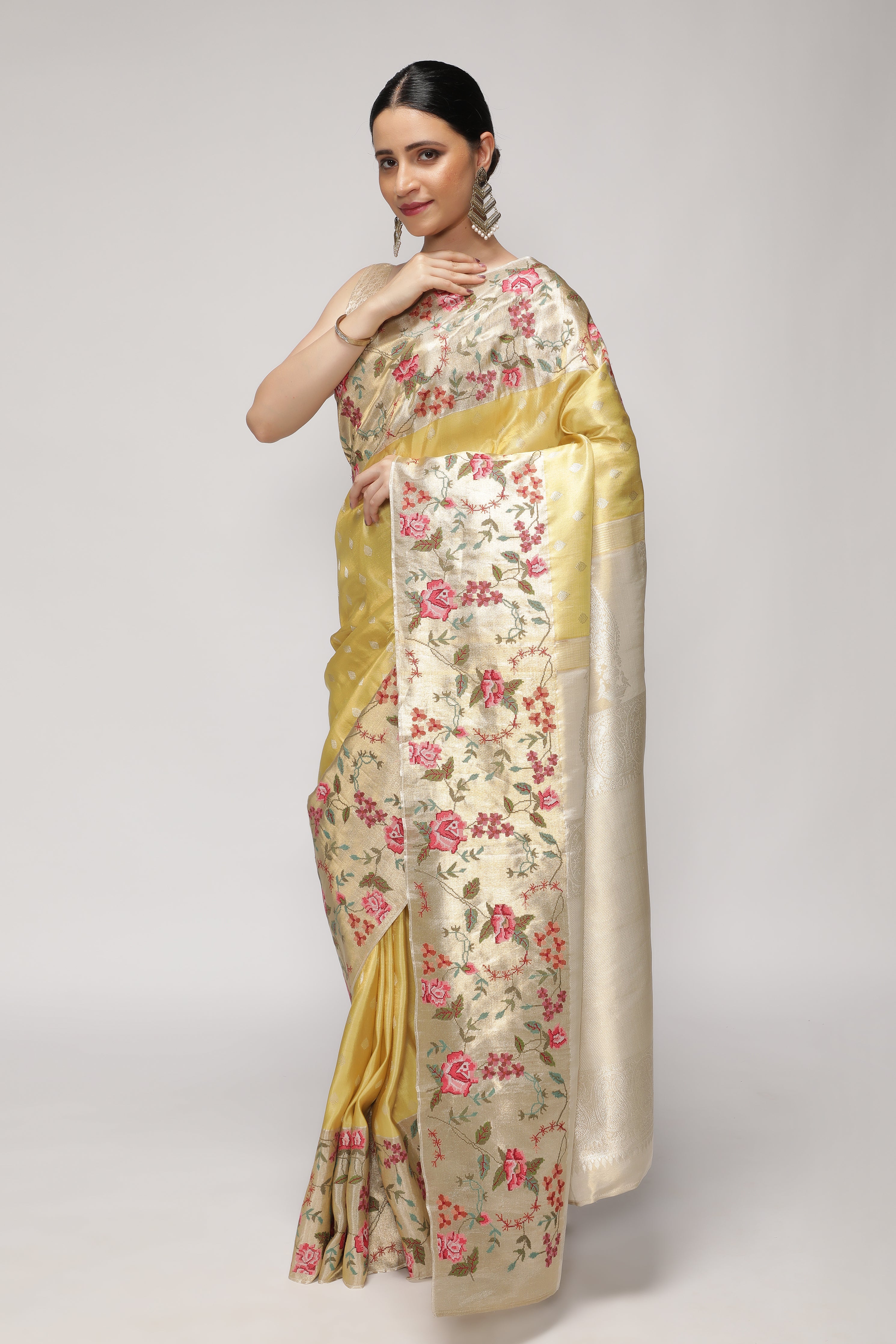 Mustard Yellow Kanchipuram Tissue Silk Saree