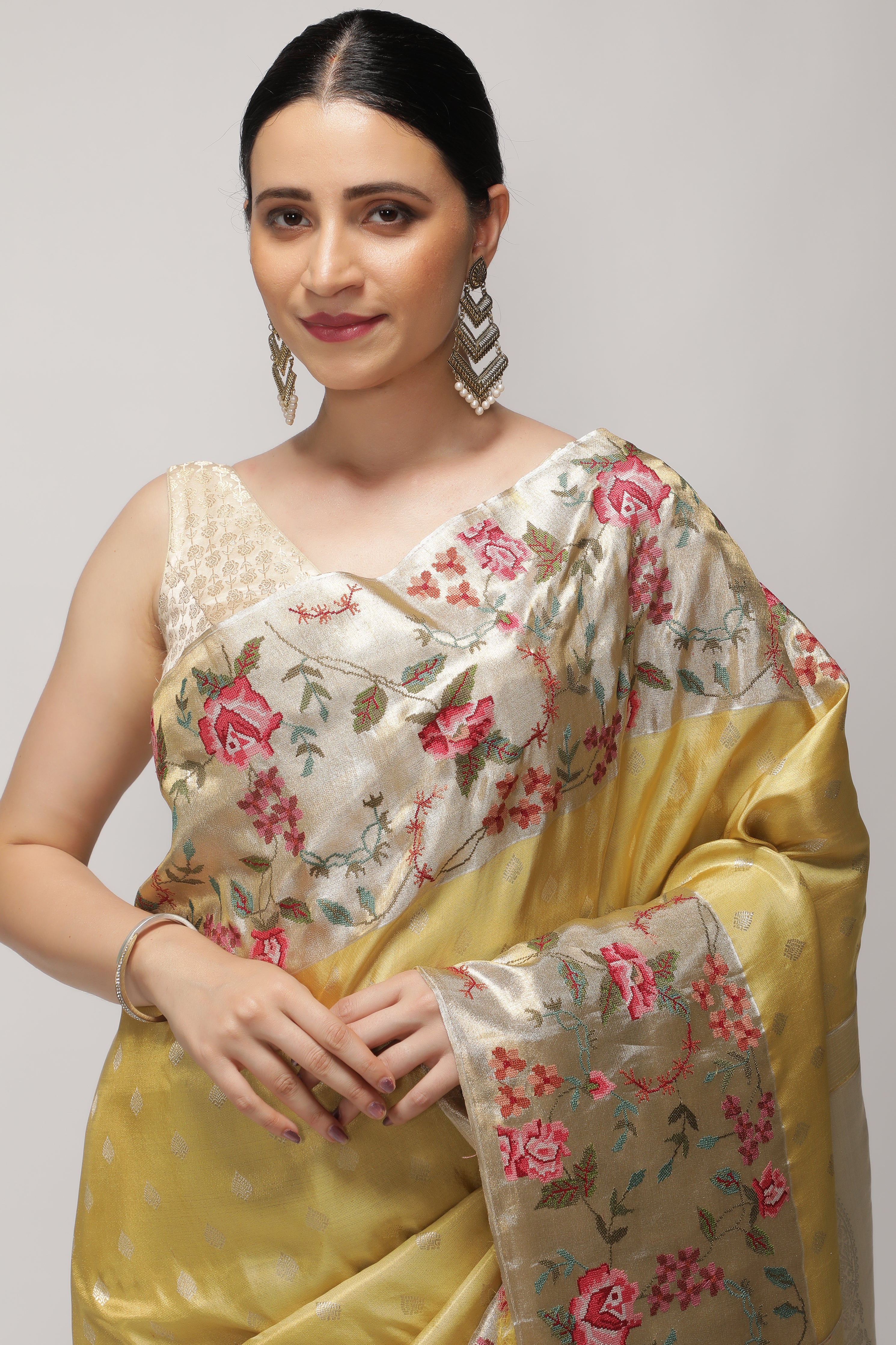 Mustard Yellow Kanchipuram Tissue Silk Saree