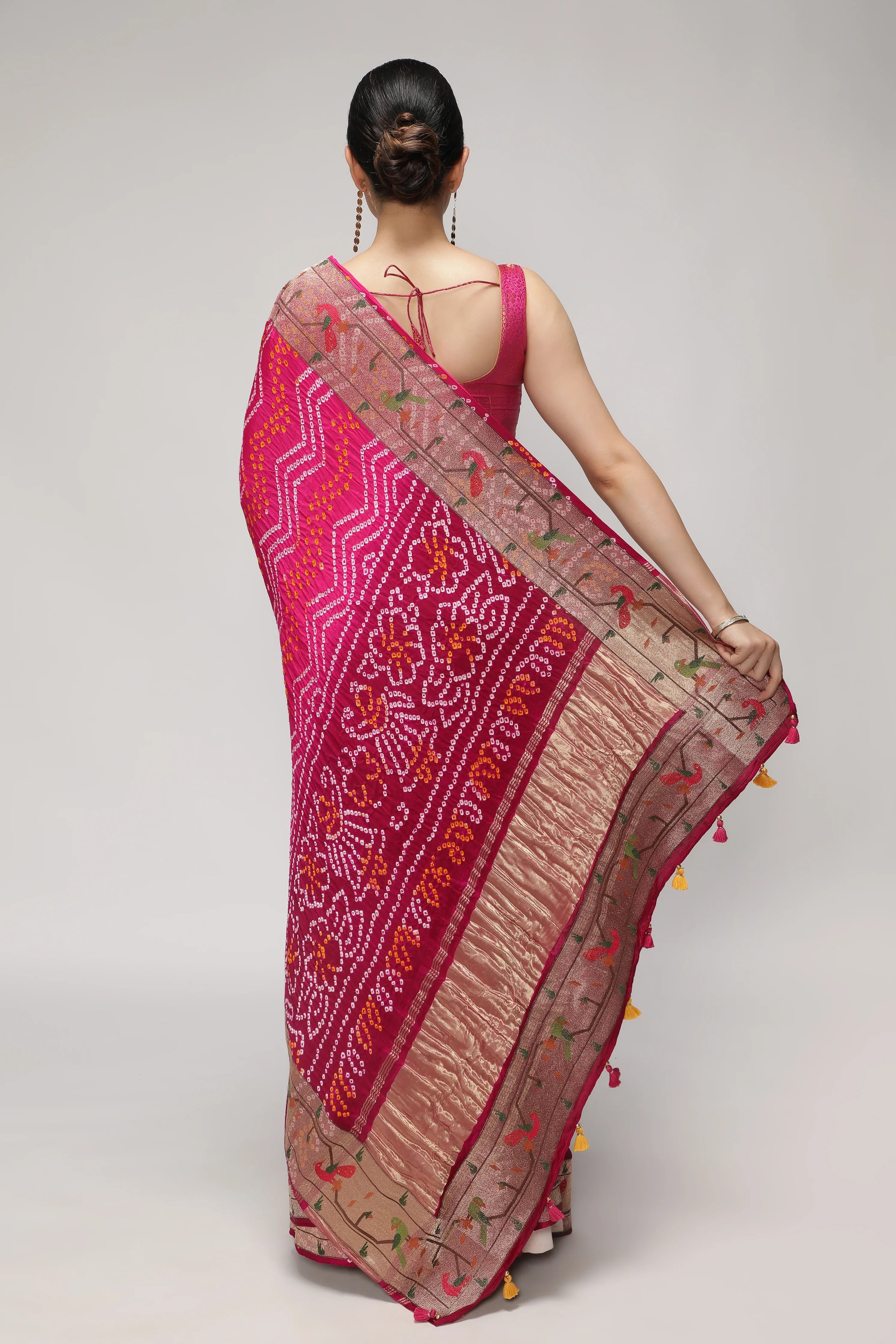 Shaded Rani Pink & Purple Bandni Saree with Paithani Border - Mokshaa