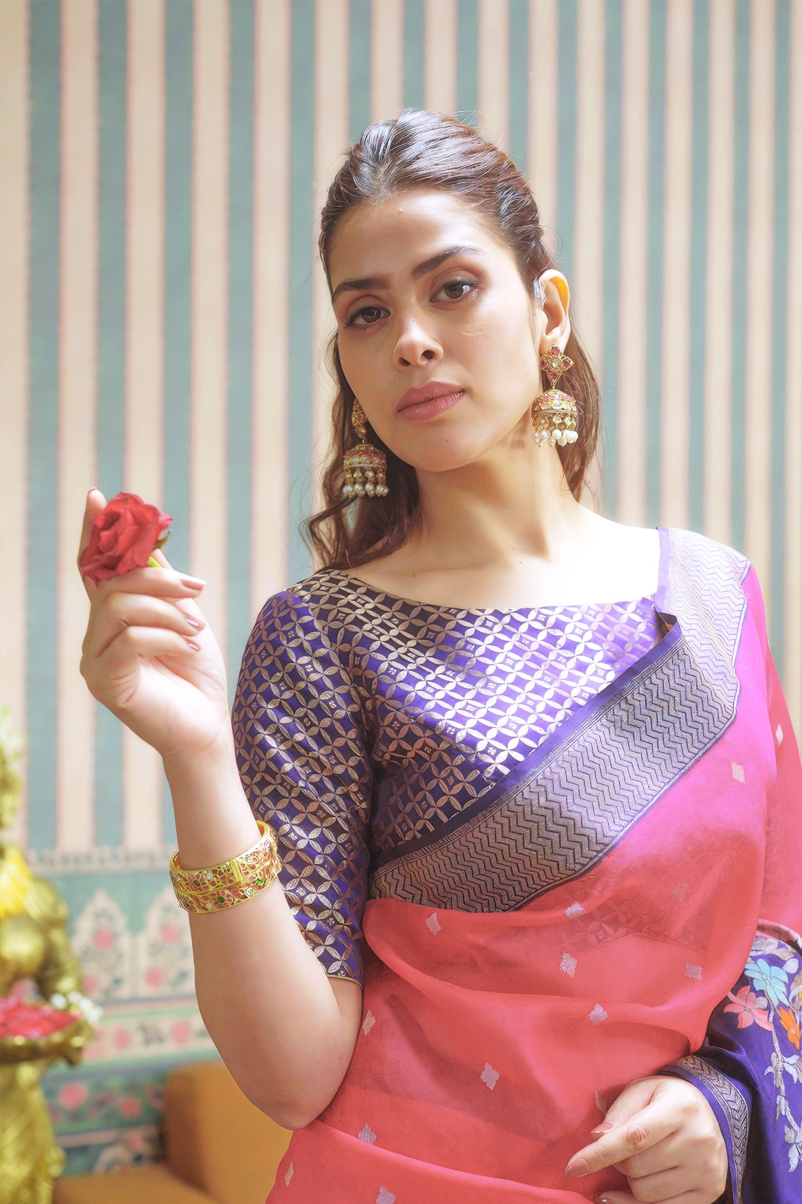 Magenta Banarasi Kora Silk Saree