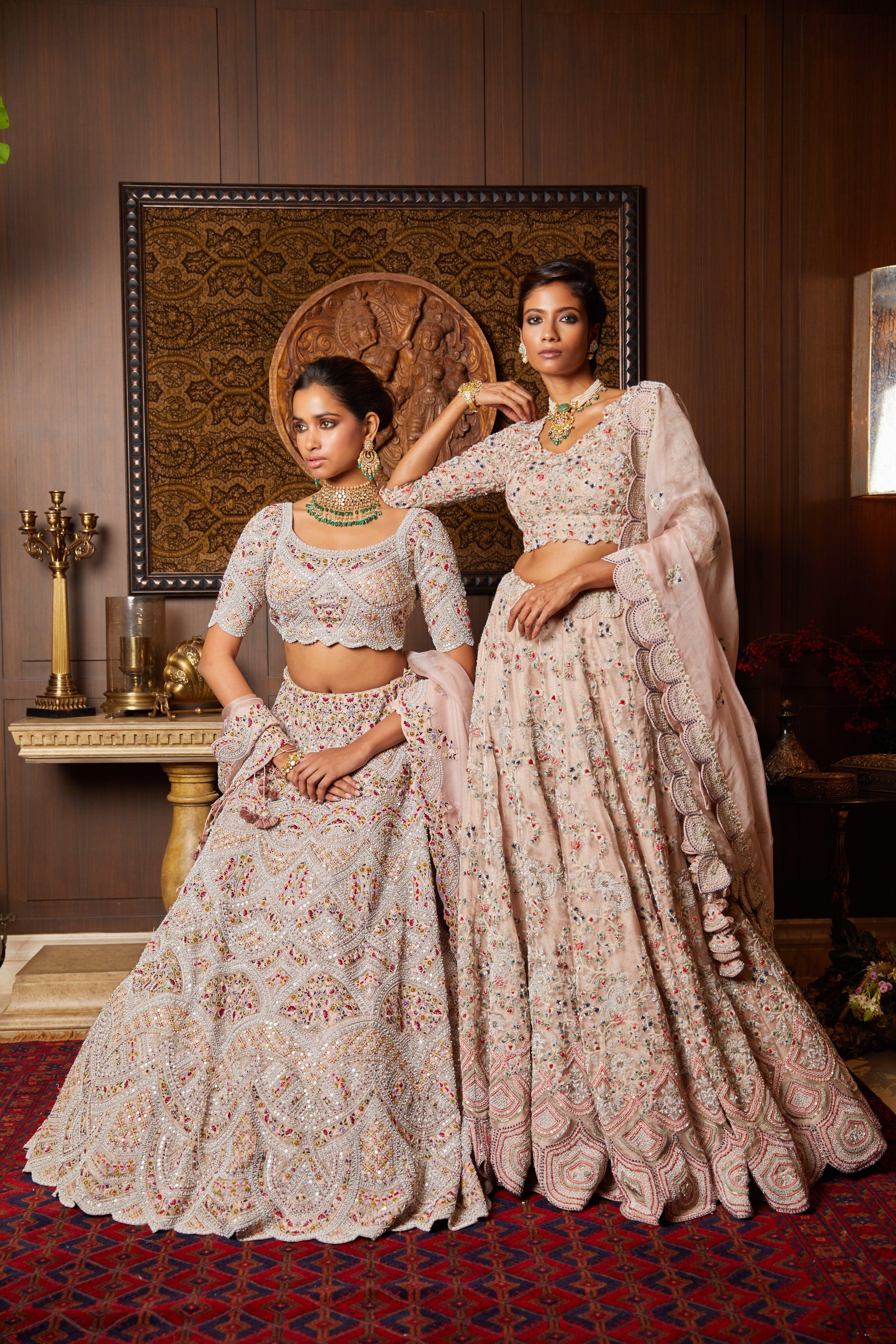 Tissue Lehenga And Blouse With Organza Dupatta - Mokshaa