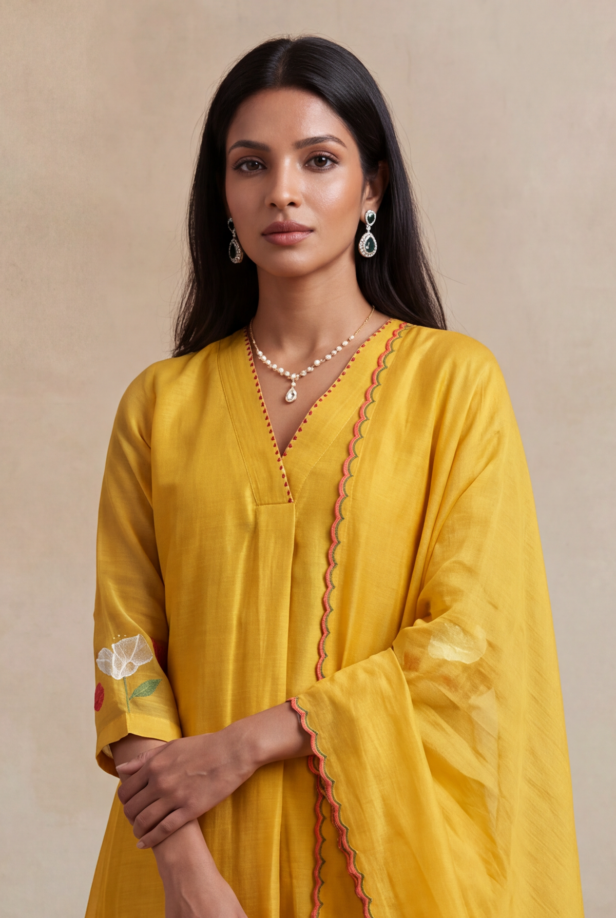 Mustard Mul Cotton Anarkali Set - Mokshaa