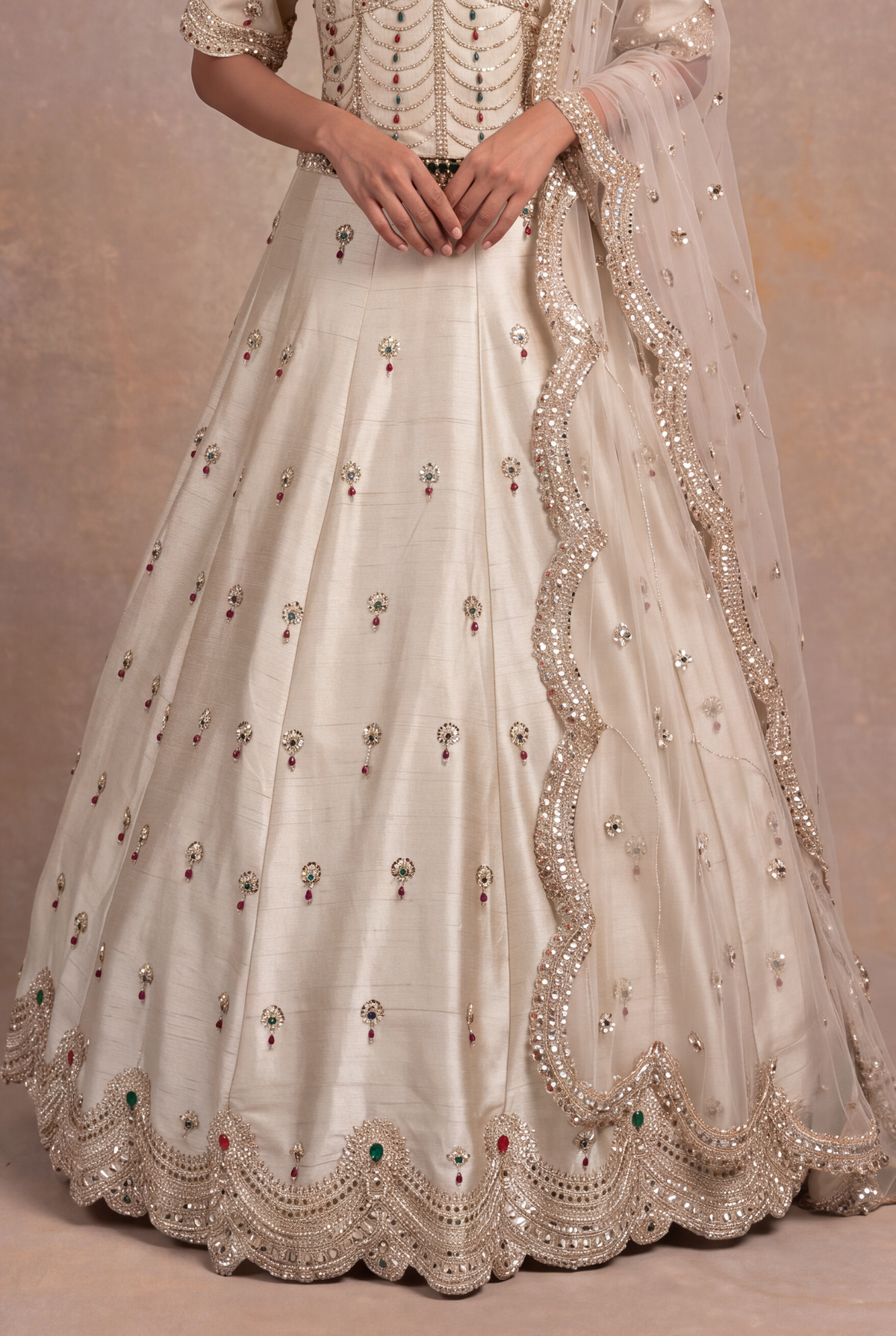 Ivory Raw Silk Lehenga Corset - Mokshaa
