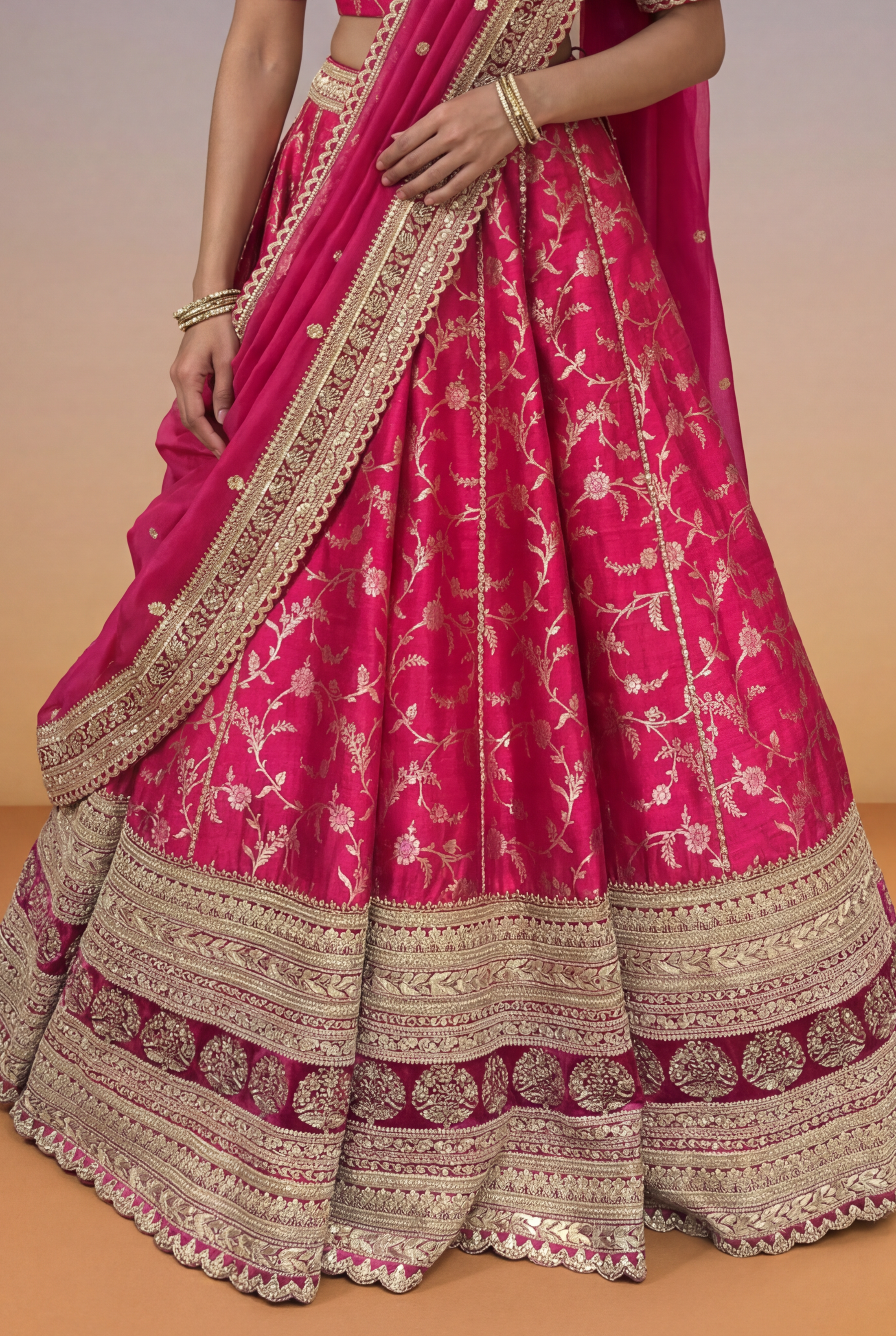 Pink Banarasi Raw Silk Lehenga