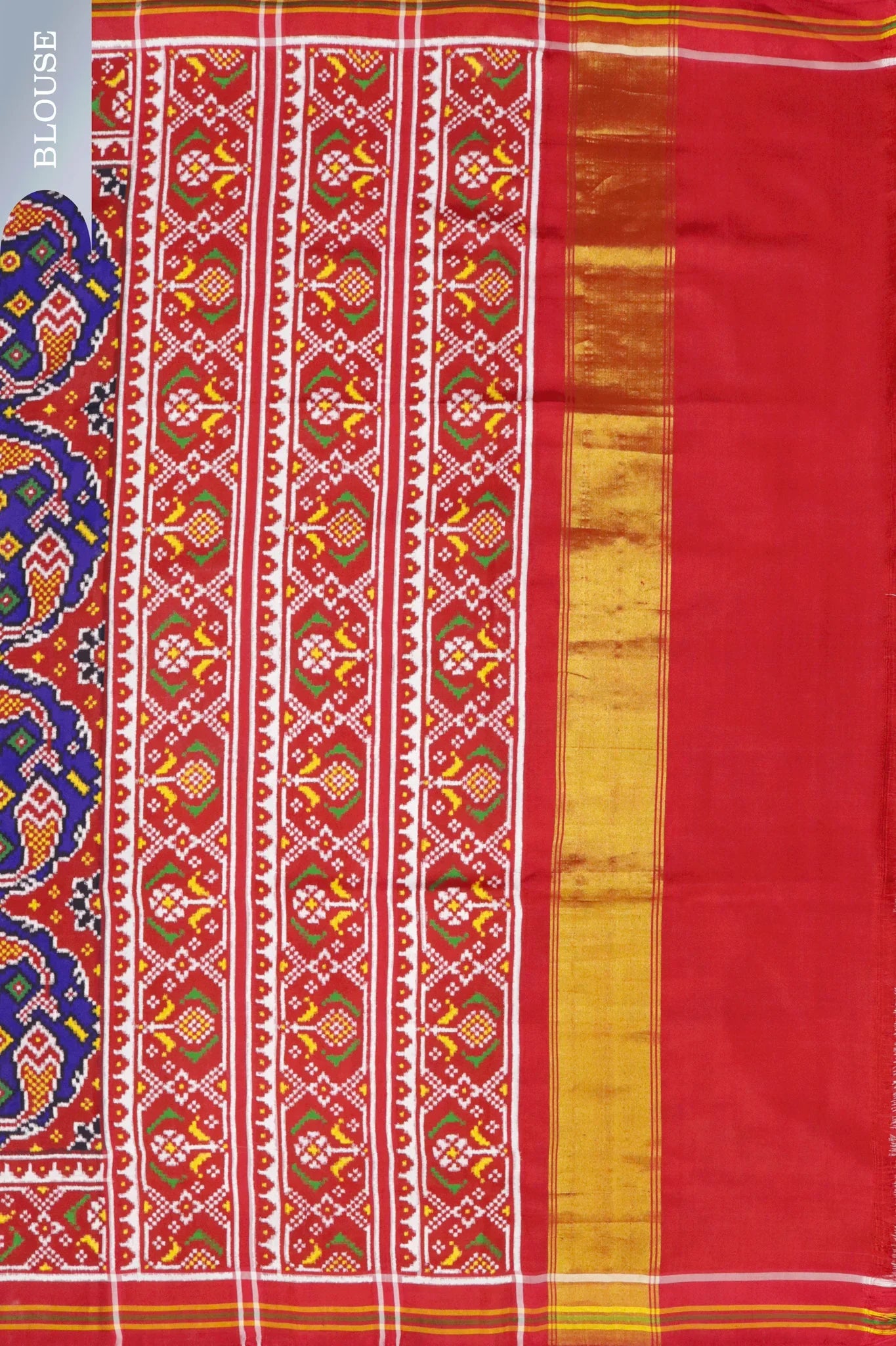 Royal Blue Patan Patola Saree with Red Contrast Border & Double Pallu - Mokshaa